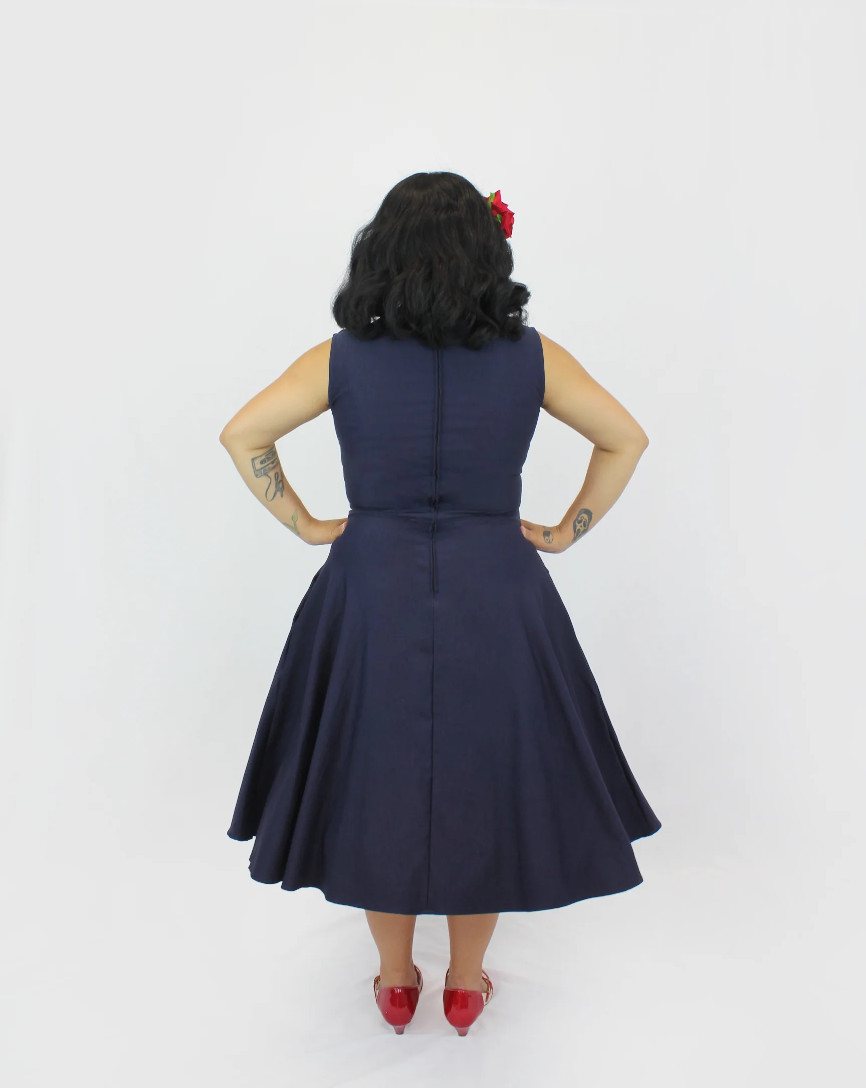 Navy Blue Sweetheart Sleeveless Circle Dress| Retro Cocktail Party Dress - Image 4