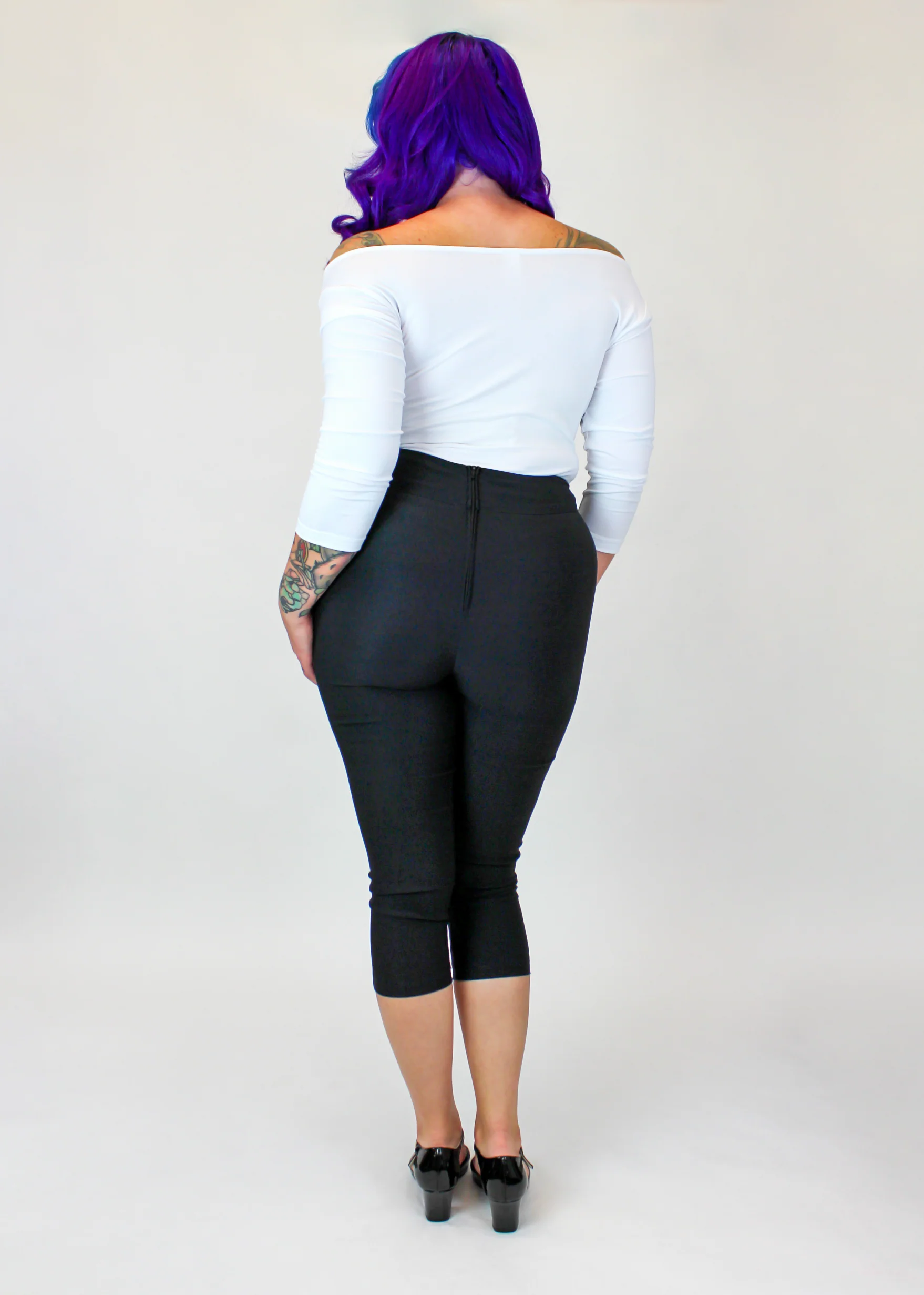 Black Pin Up High Waist Capri Pants - Embroidered Cherries - Image 3