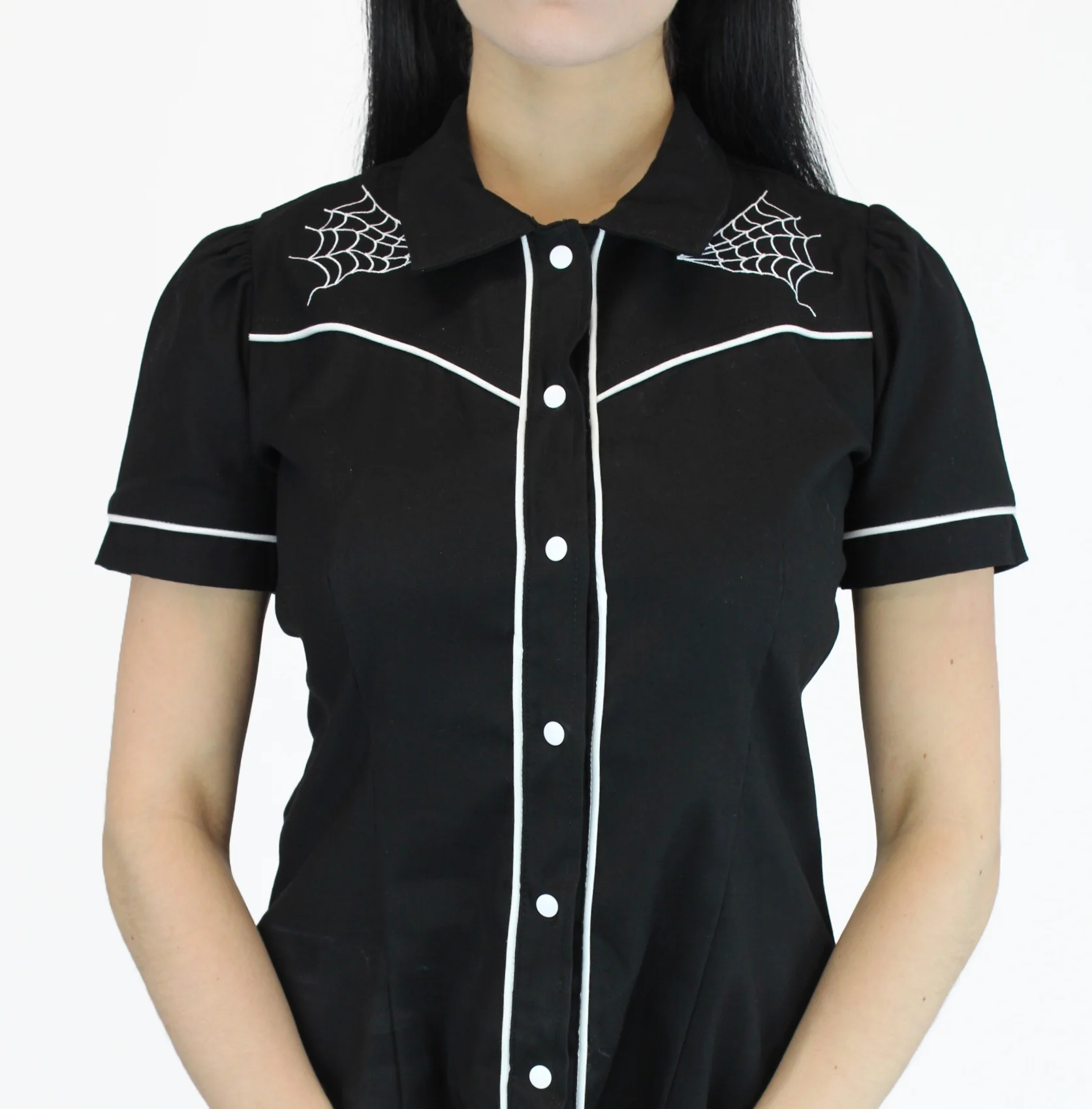 Black and White Spiderwebs Rockabilly Western Top - Image 4