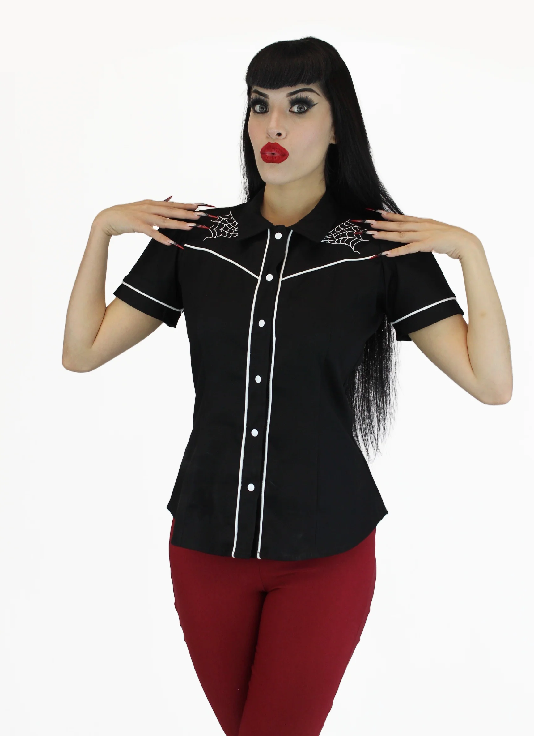 Black and White Spiderwebs Rockabilly Western Top - Image 5