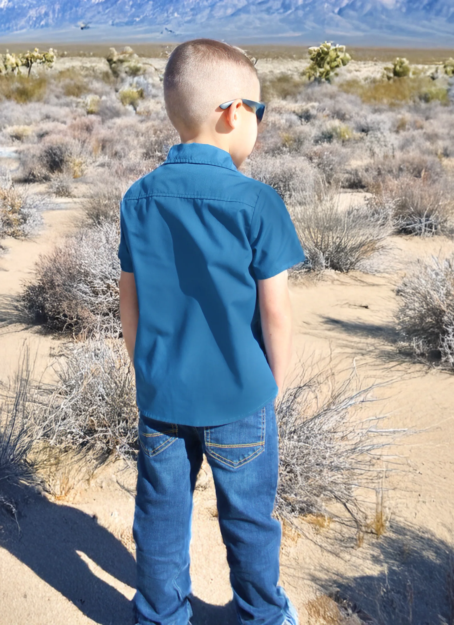 Boy's Embroidered Bowler Vintage Inspired 1950s Blue Retro Top - Image 3