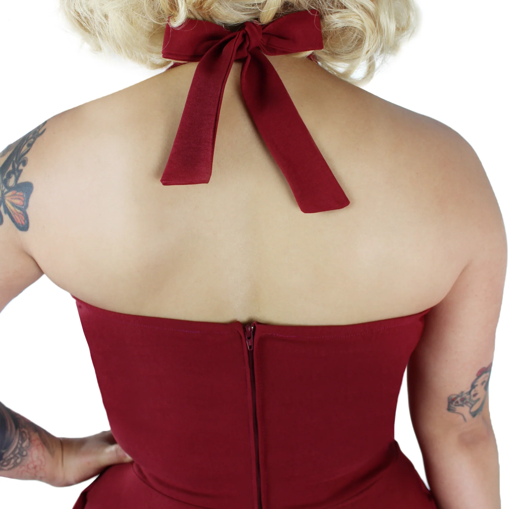Burgundy Criss Cross Halter Dress - Image 4