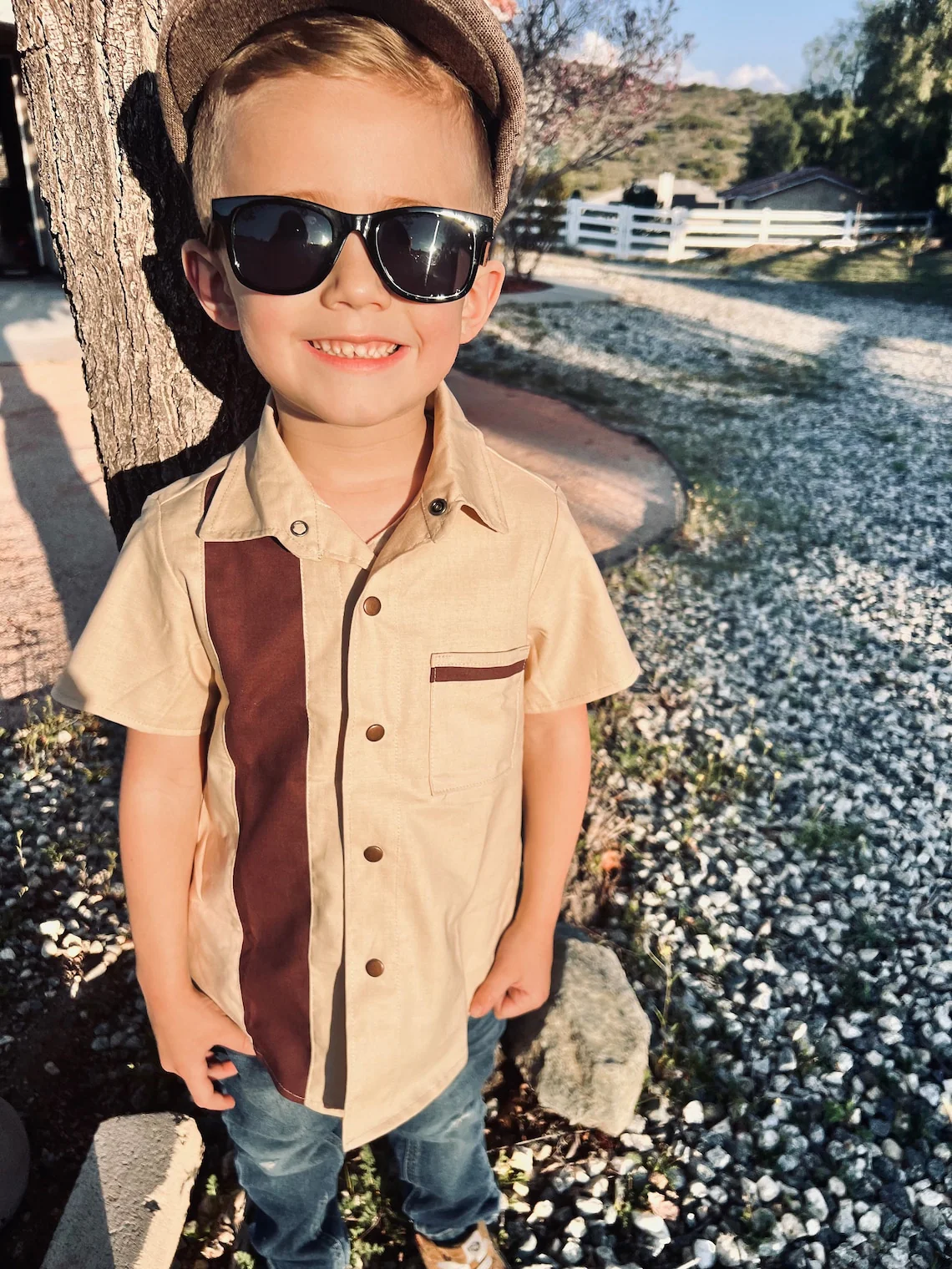Boy's Bowler Tan Retro Cotton Top - Image 3