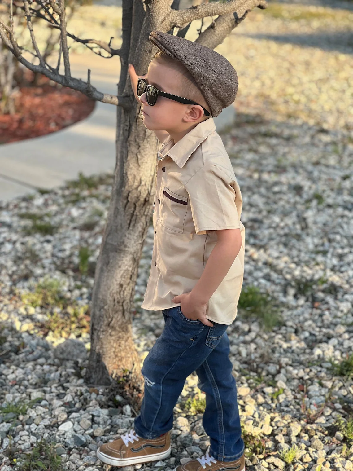 Boy's Bowler Tan Retro Cotton Top - Image 4