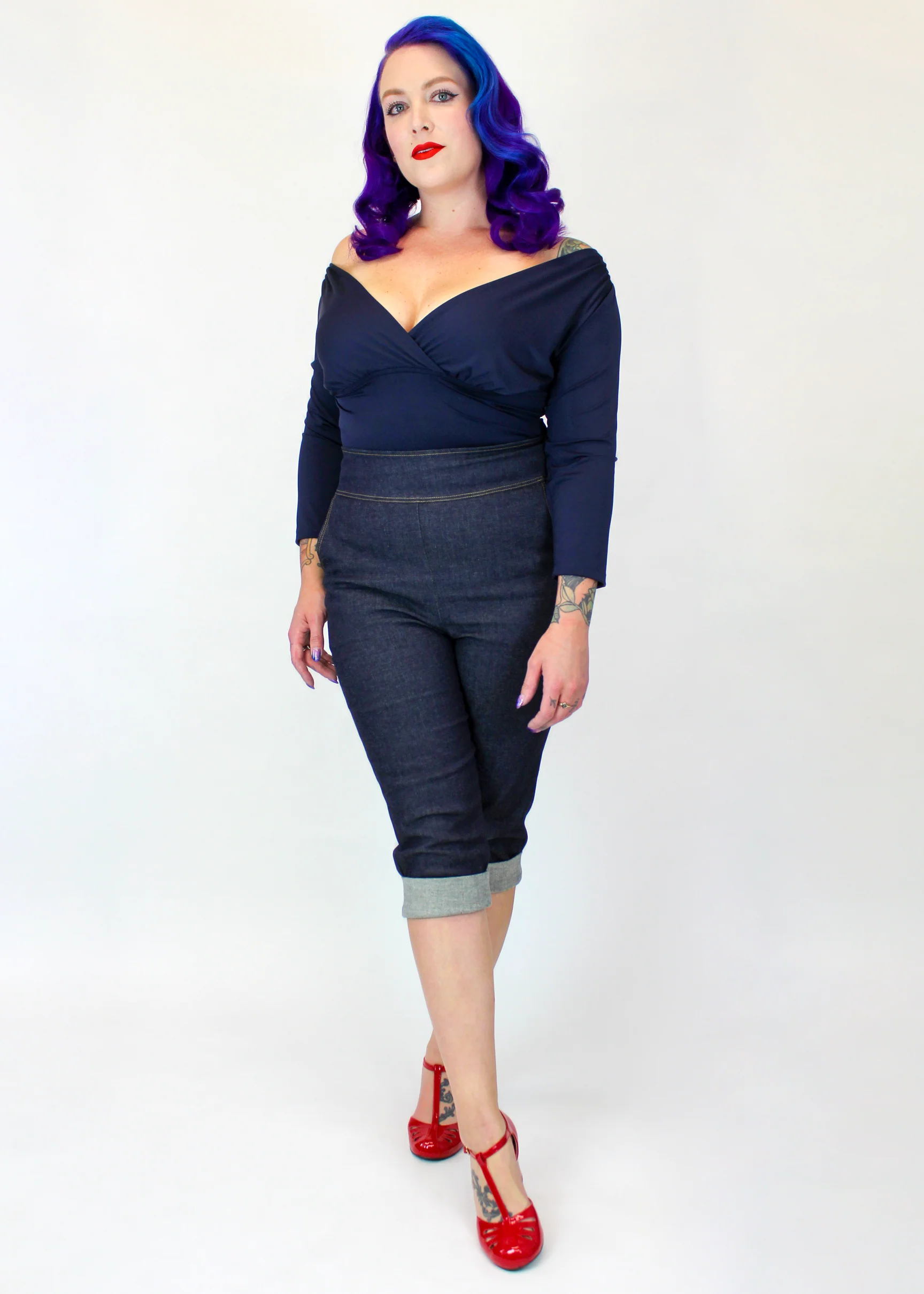 Denim Pin Up High Waist Capri Pants - Image 2