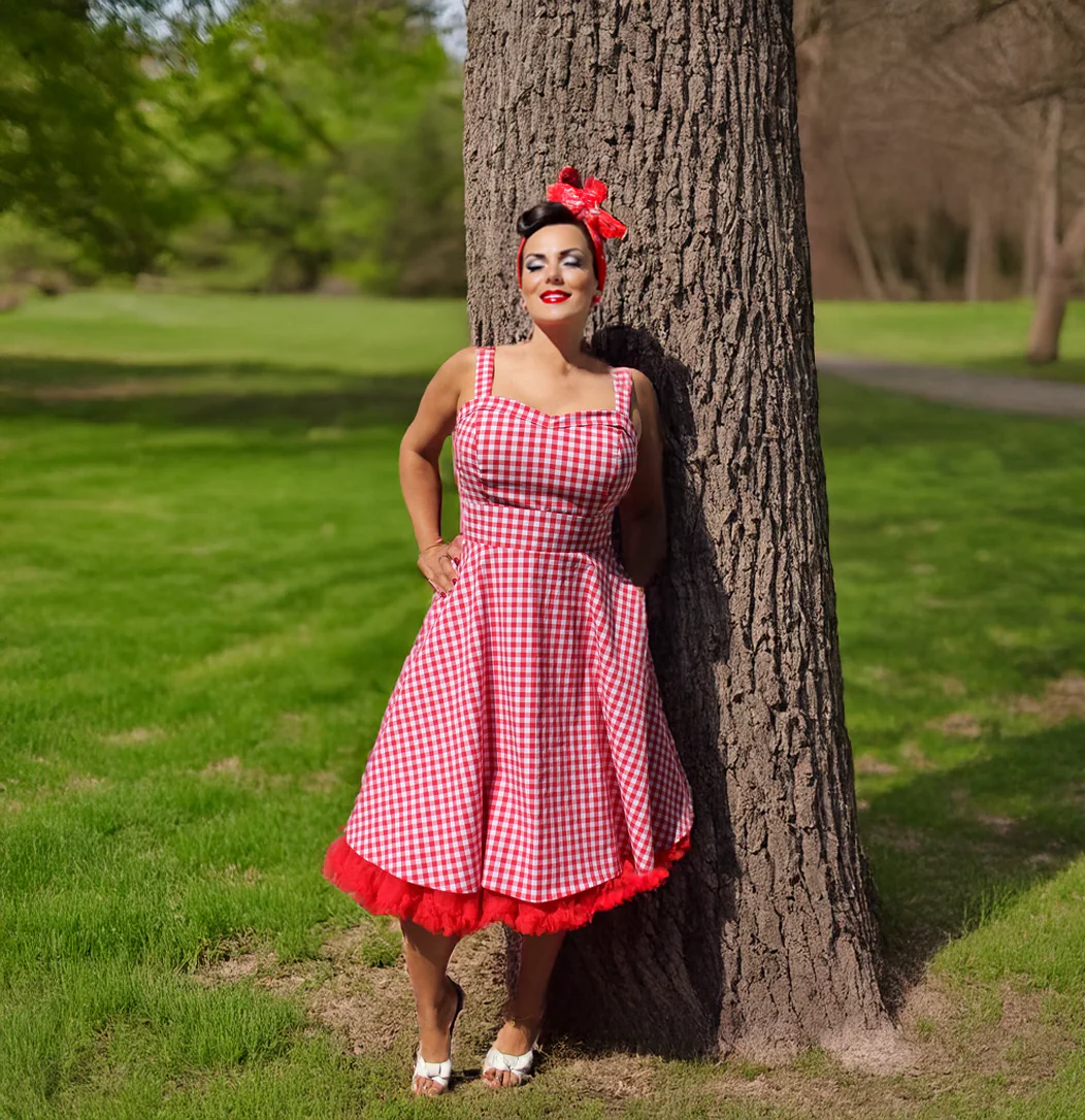 Flirty & Fun Red & White Gingham Dress Full Circle Skirt XS-3XL - Image 2