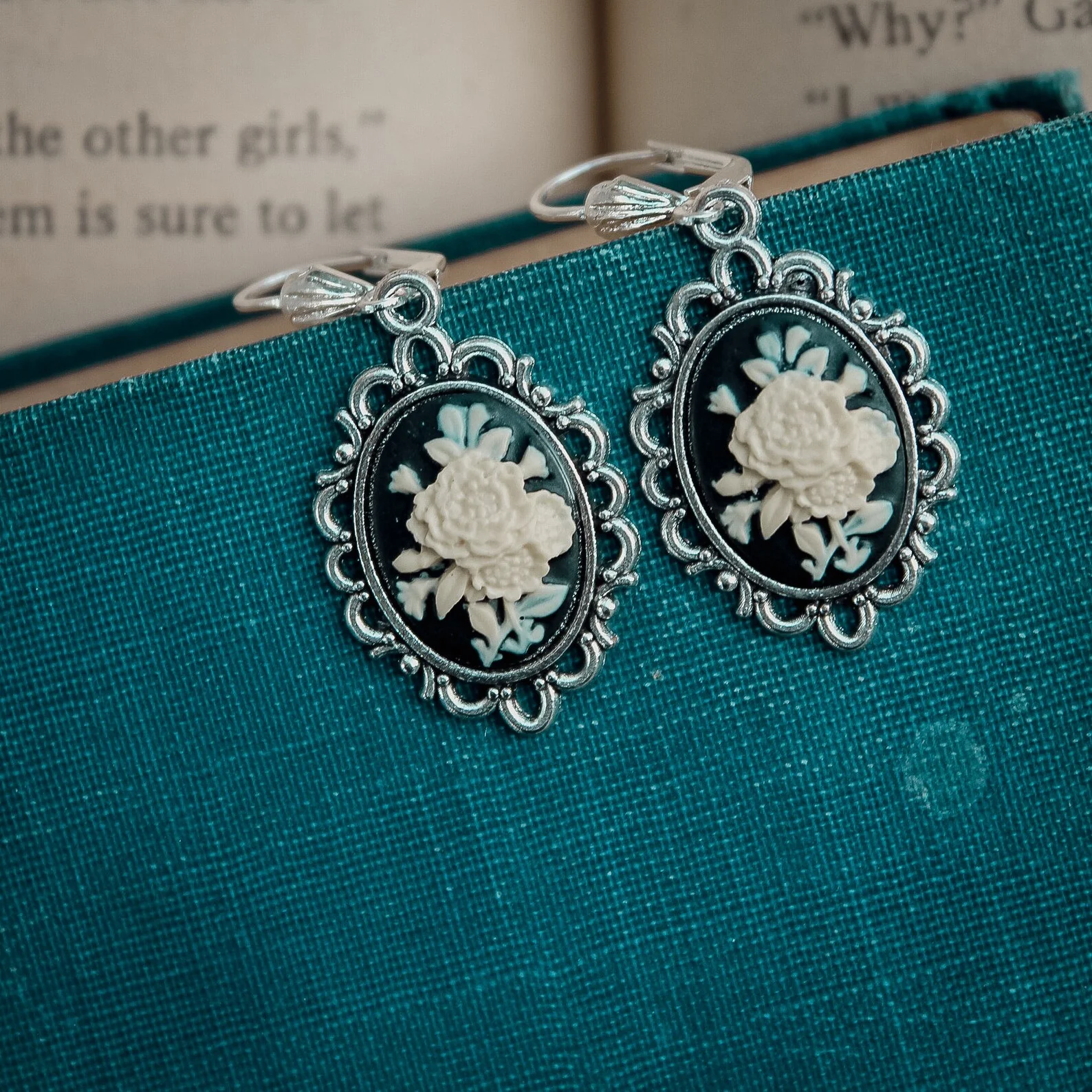 Handmade Ivory Rose Cameo Earrings - Image 2
