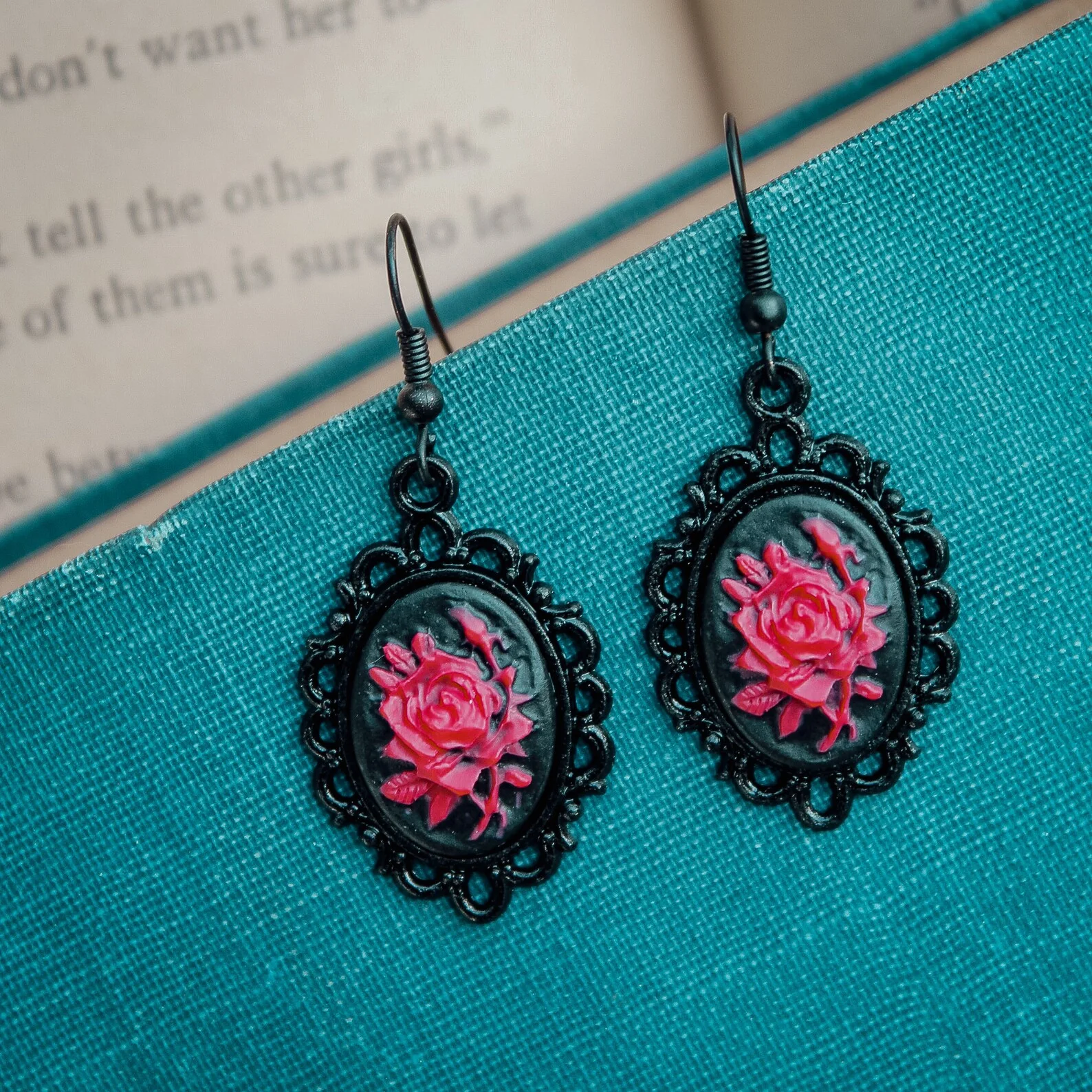 Handmade Red Rose Cameo Earrings - Image 2