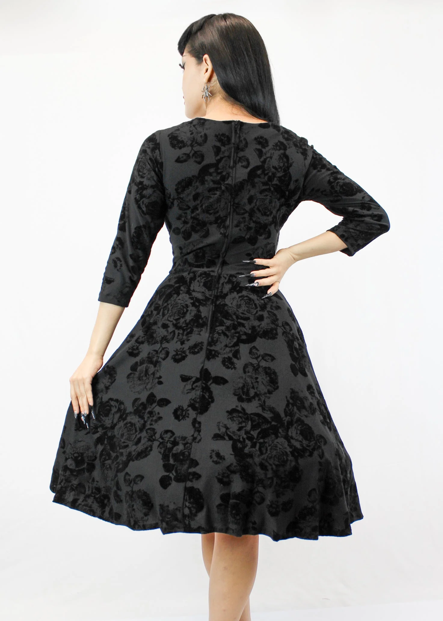 Holiday Black 1940s Vintage Inspired Circle Dress w/ Pockets - Image 4