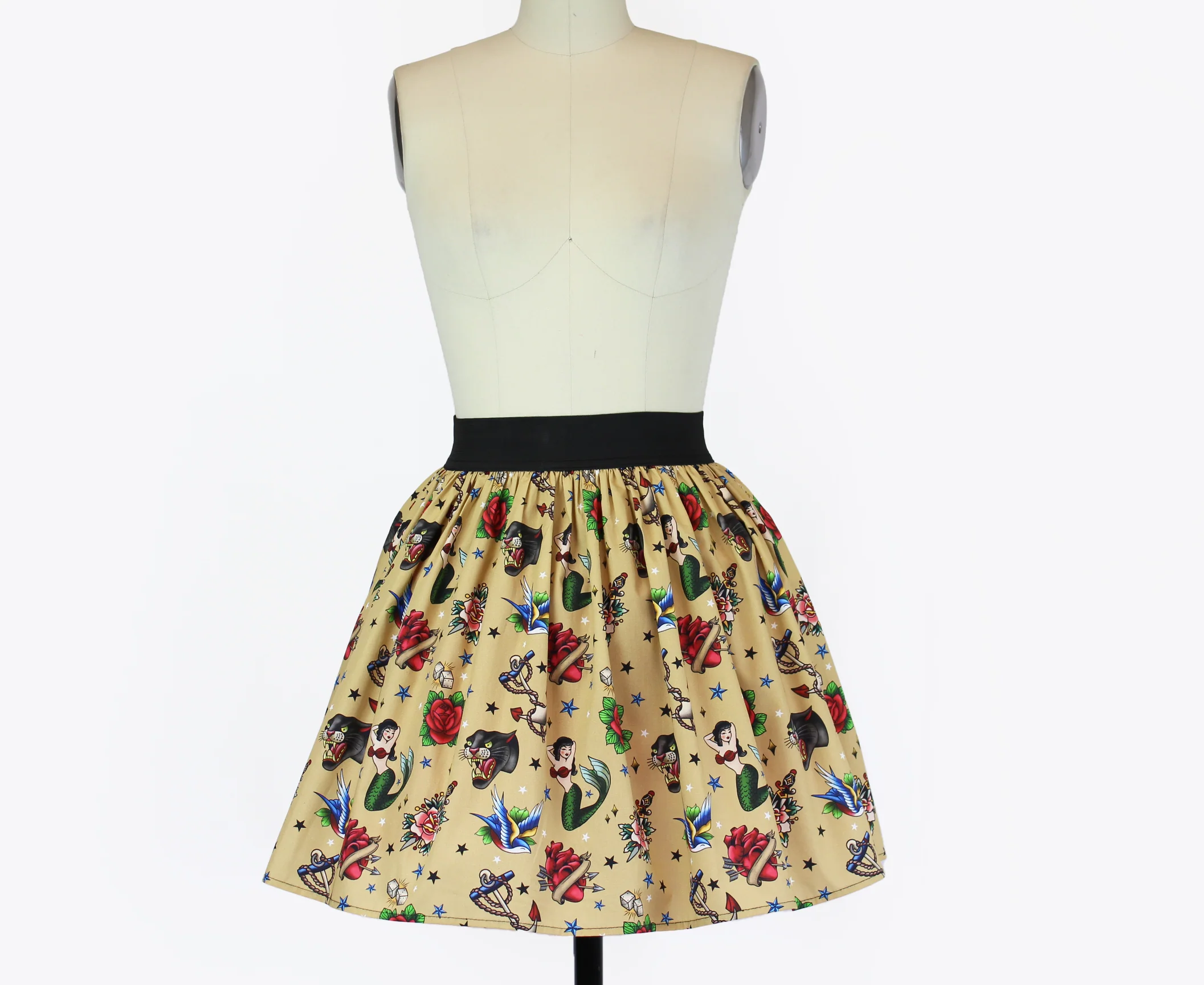 Vintage Inspired Tattoo Flash A-line Elastic Skirt - Image 3