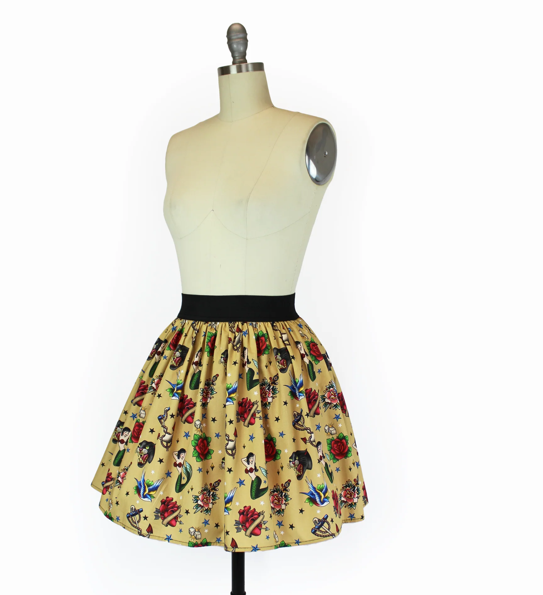 Vintage Inspired Tattoo Flash A-line Elastic Skirt - Image 5