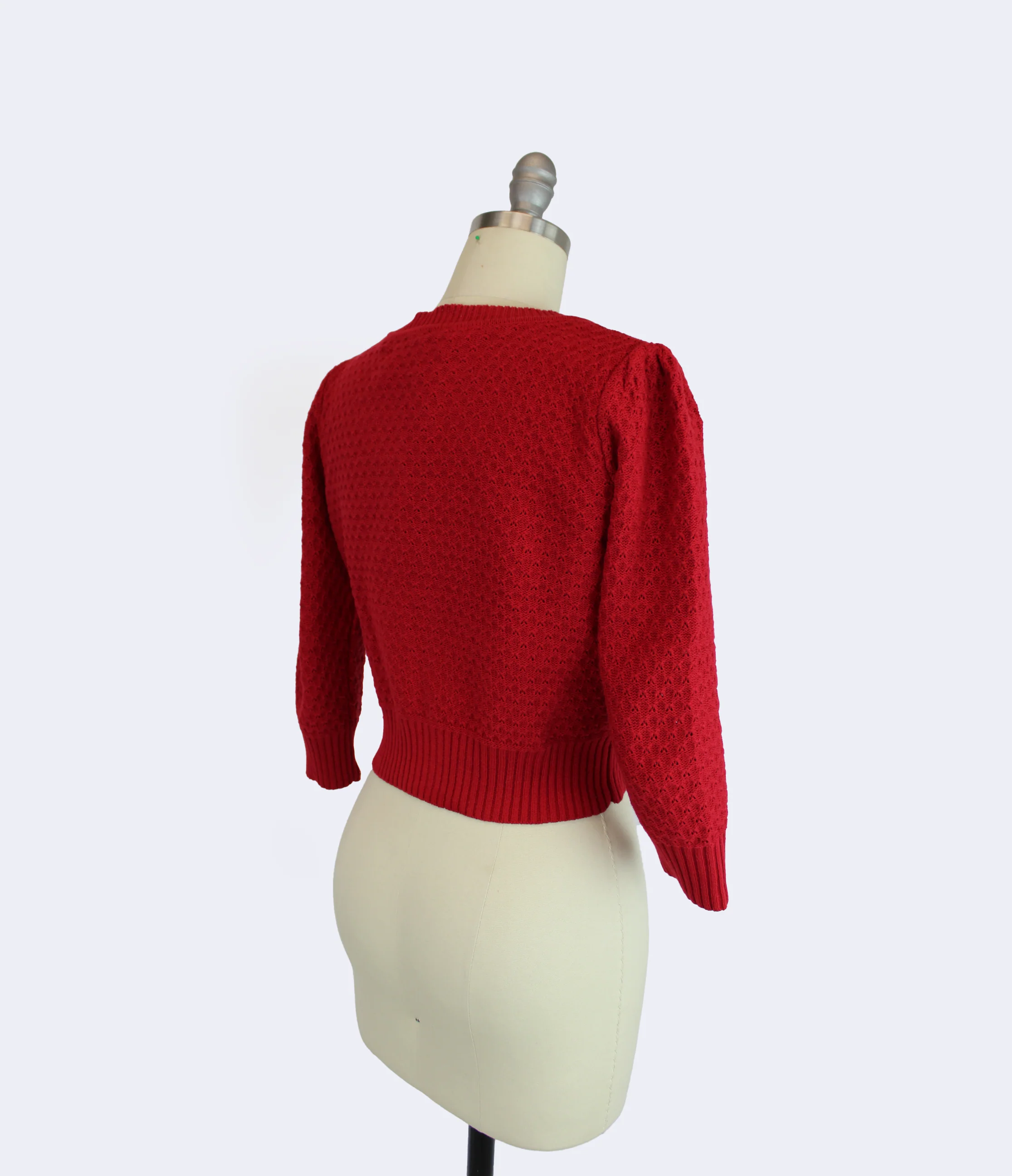 Red 3/4 Sleeve Cardigan Sweater with Cherry Embroidery - Image 4