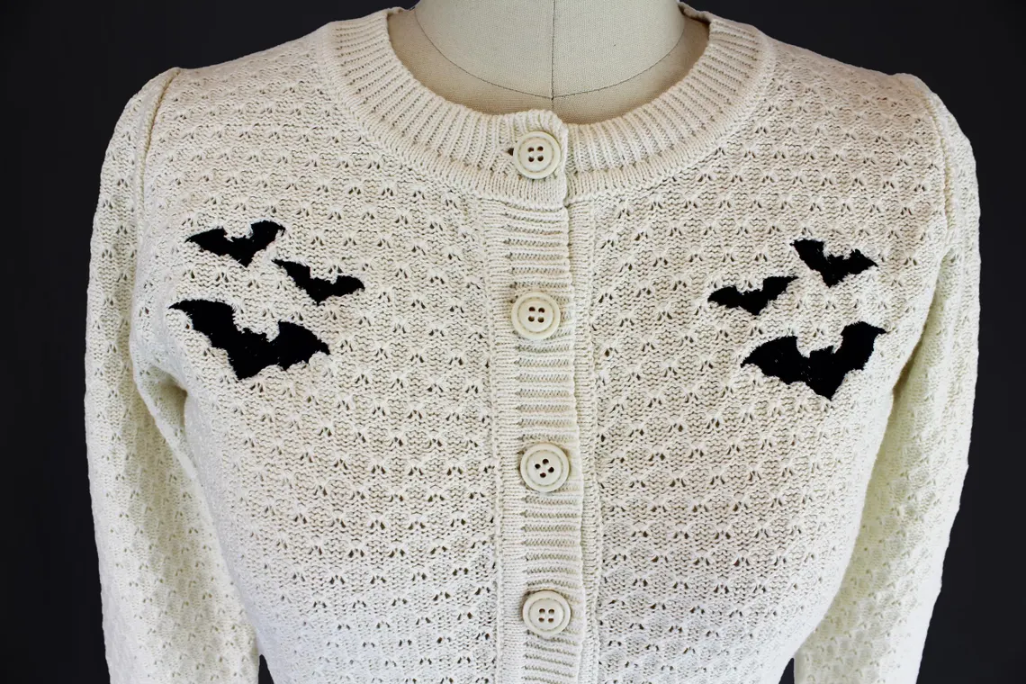 Ivory Embroidered Bat Sweater Cardigan-Button Up Sweater - Image 3