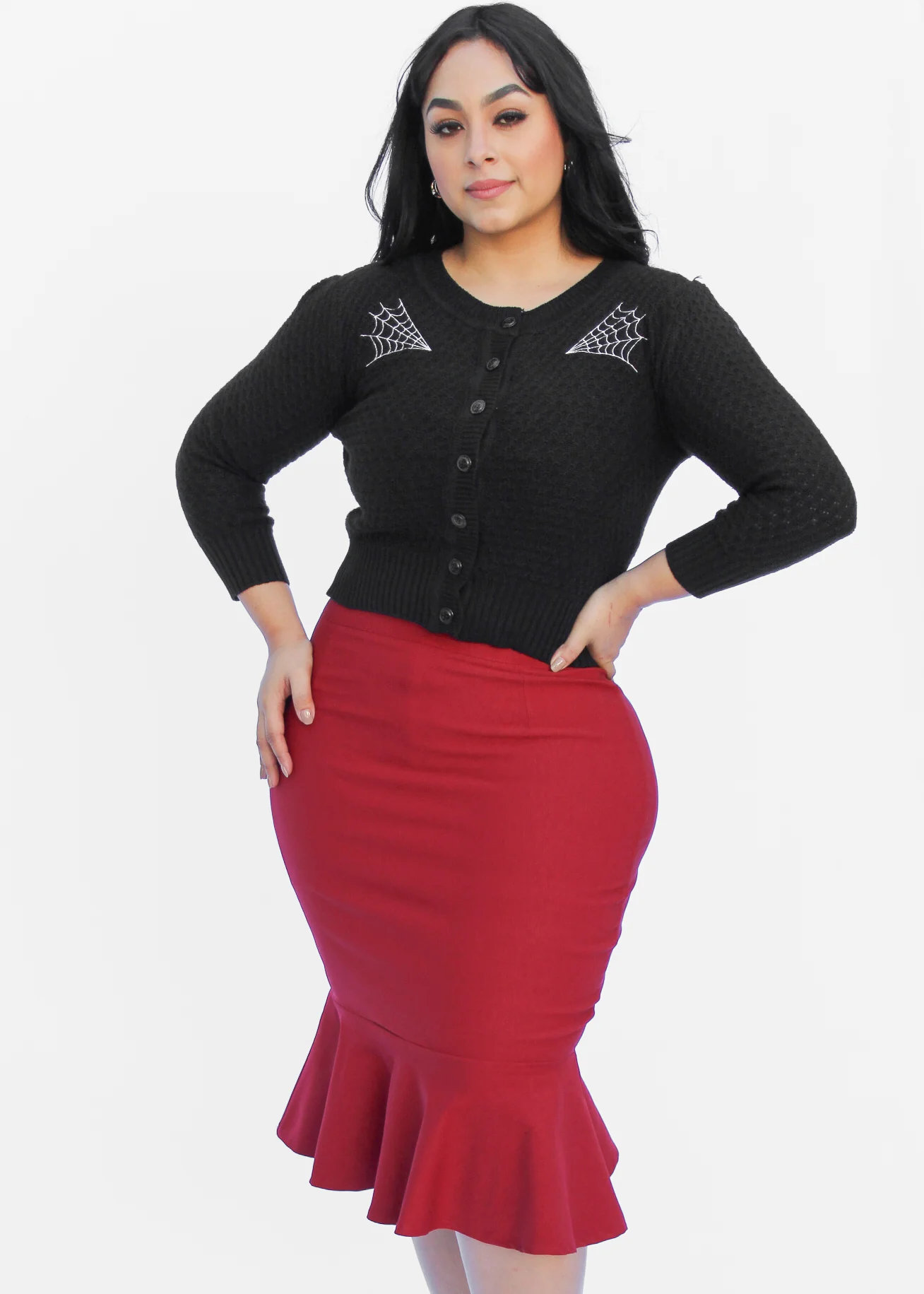 Long Sleeve Black Double Spiderweb Cardigan Sweater - Image 3