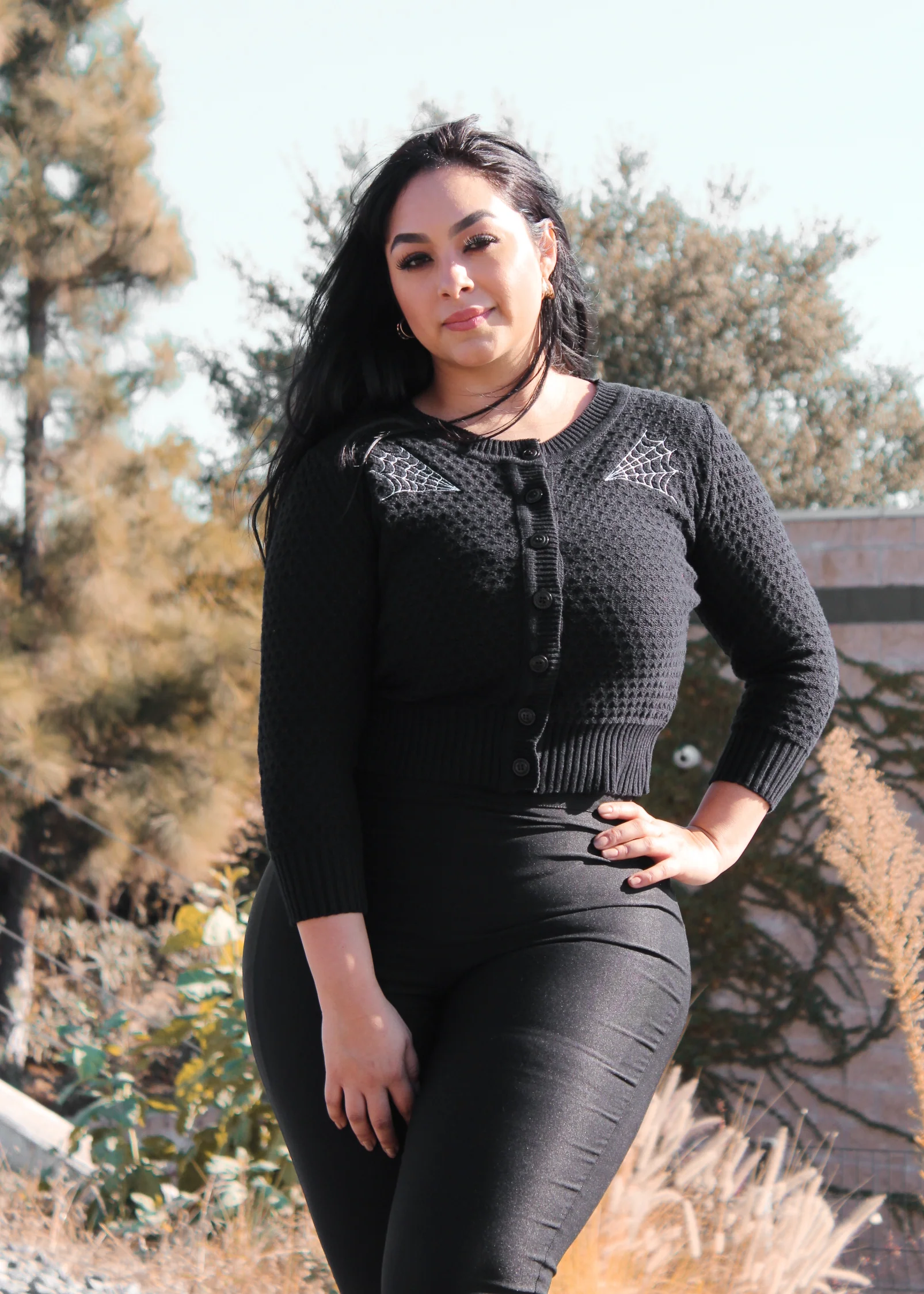 Long Sleeve Black Double Spiderweb Cardigan Sweater - Image 7