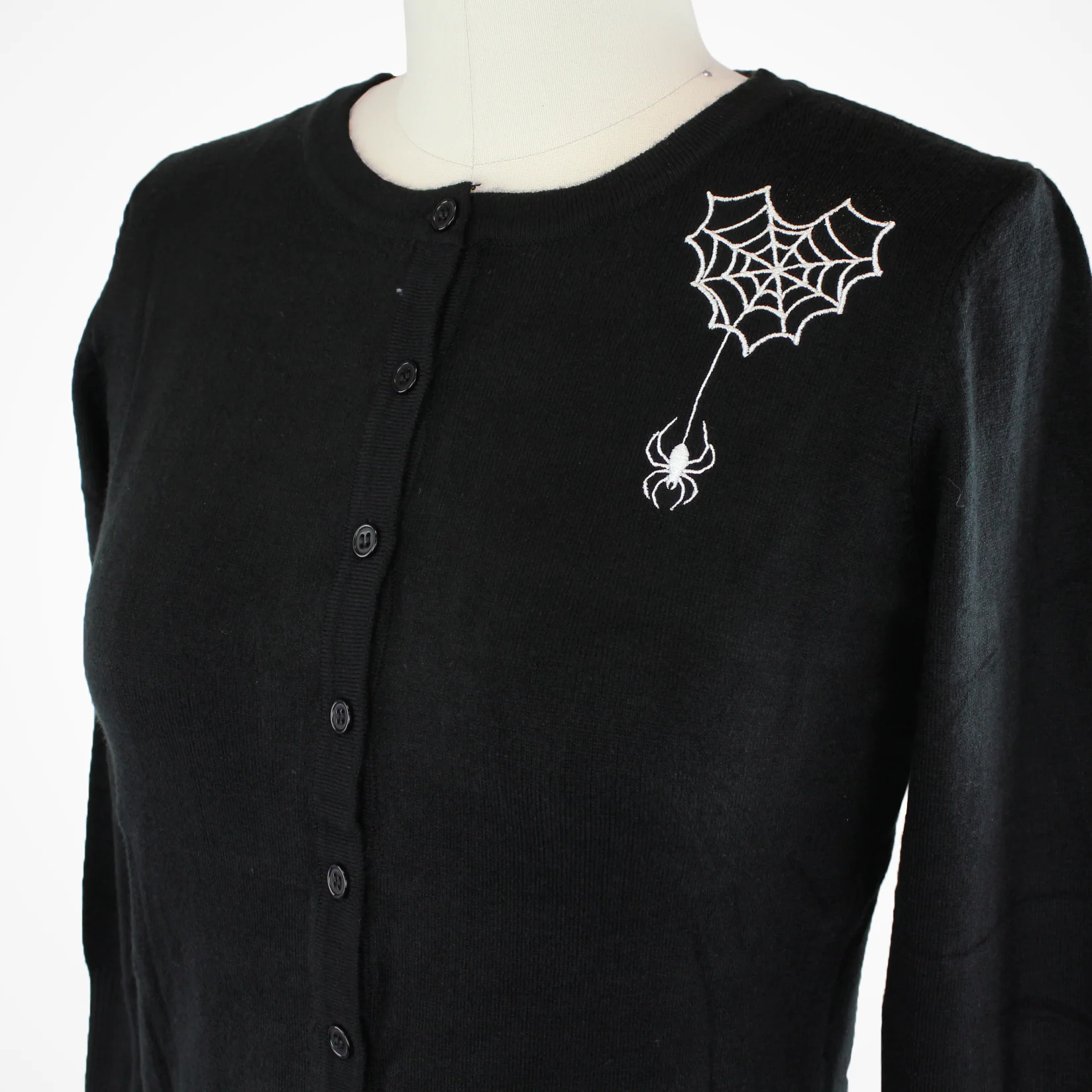 Long Sleeve Black Spiderweb Cardigan Sweater - Image 3