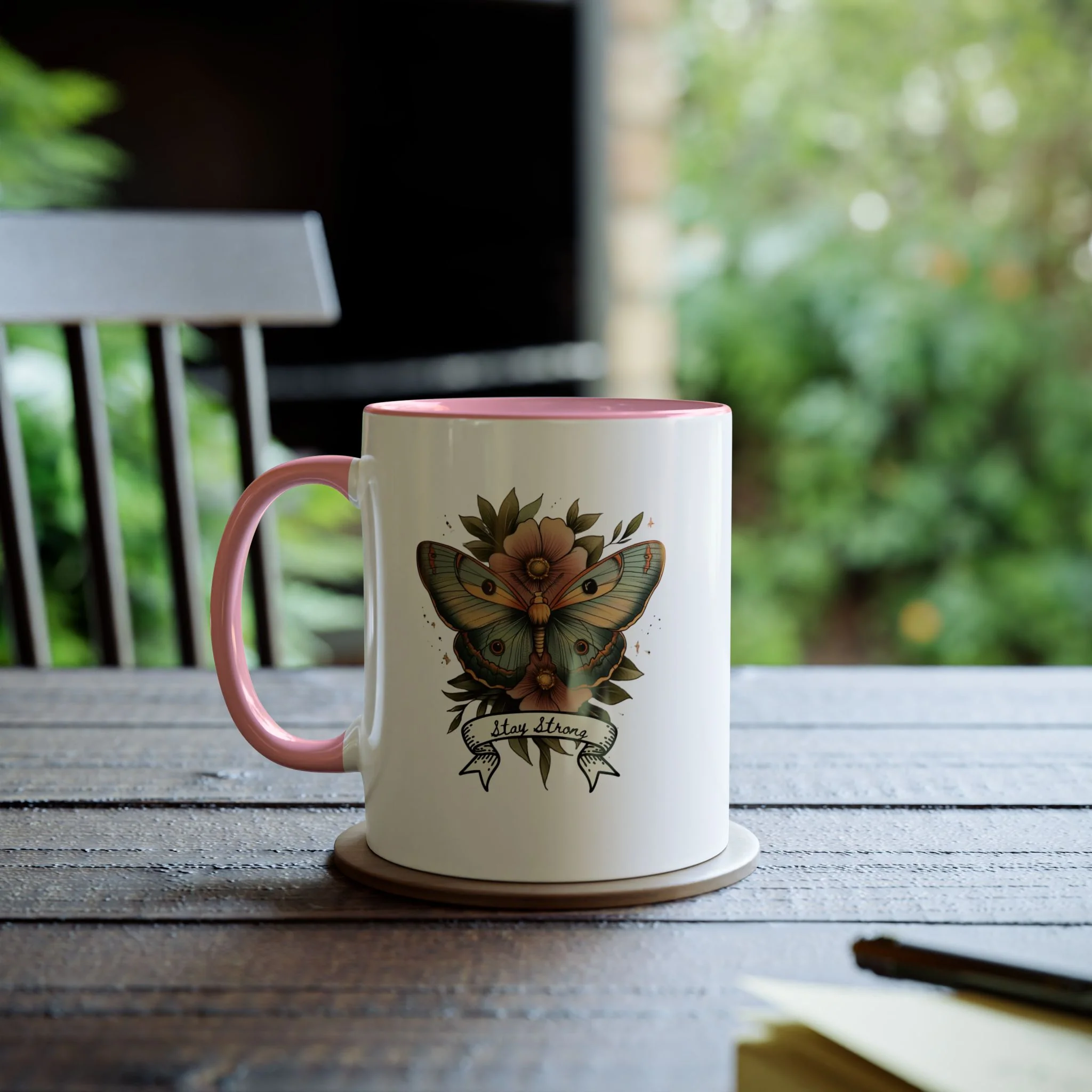 Mug - Pastel Tattoo Moth 'Stay Strong' Coffee Mug, 11oz - Image 3