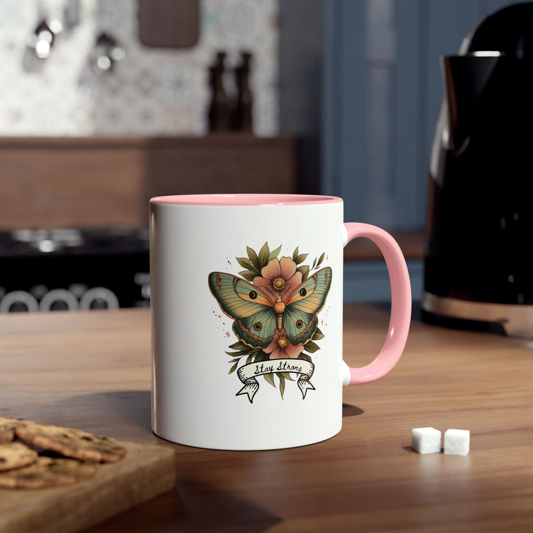 Mug - Pastel Tattoo Moth 'Stay Strong' Coffee Mug, 11oz - Image 4