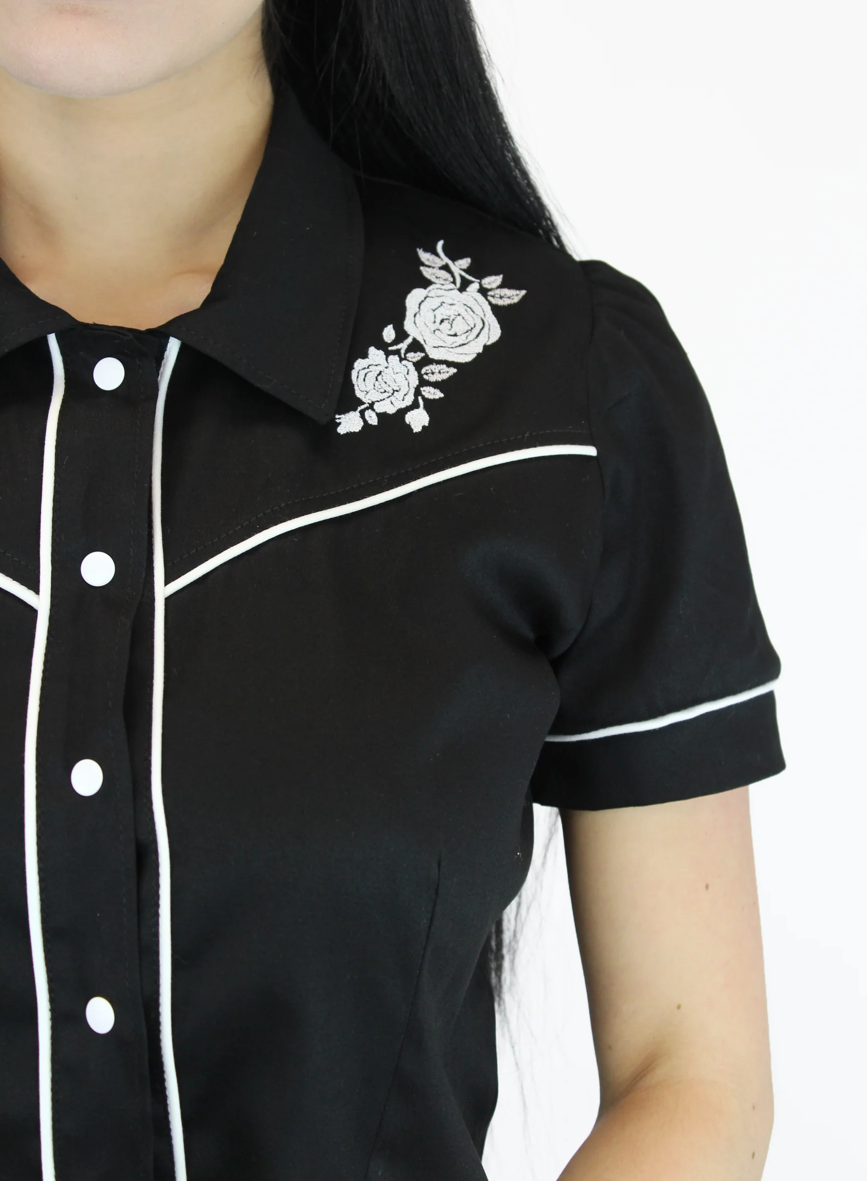 Black White Rose Rockabilly Western Top - Image 6