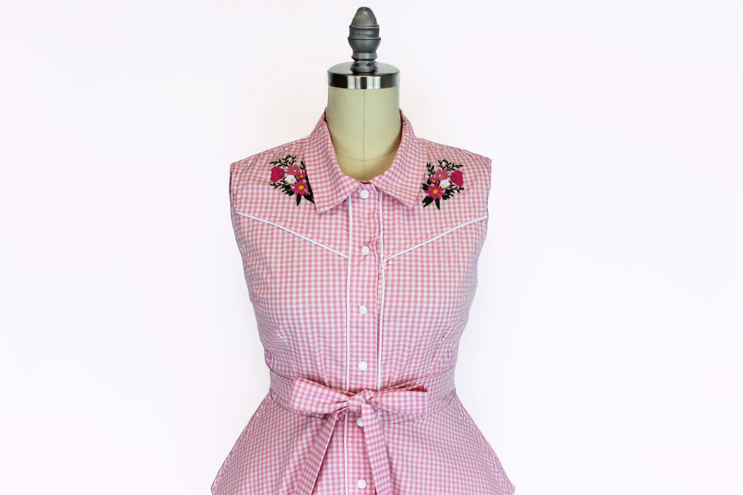 Pink Gingham Sleeveless | Western Rockabilly Dress - Image 2