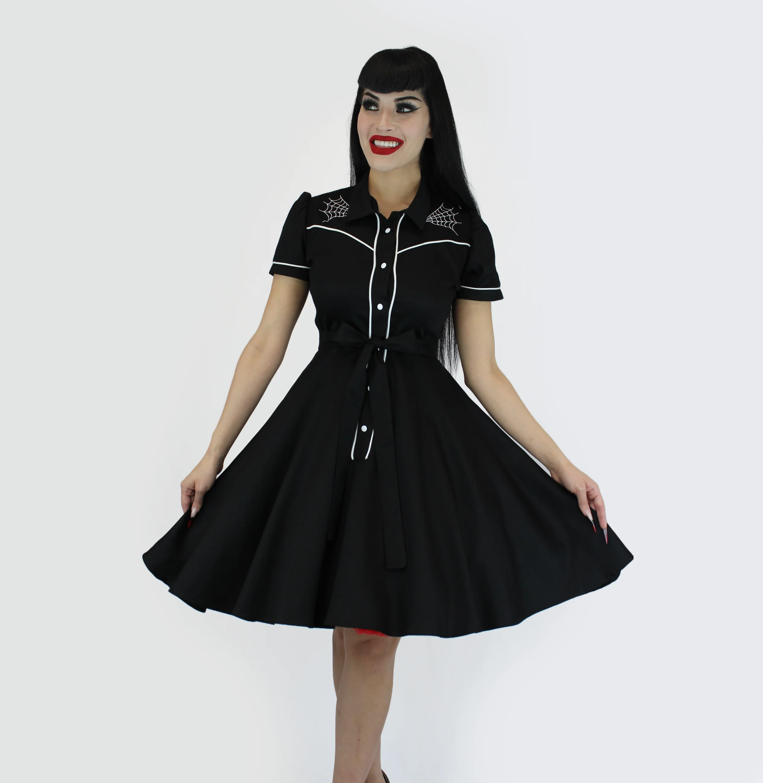 Spiderweb Black Vintage Rockabilly Western Country Women Dress - Image 3