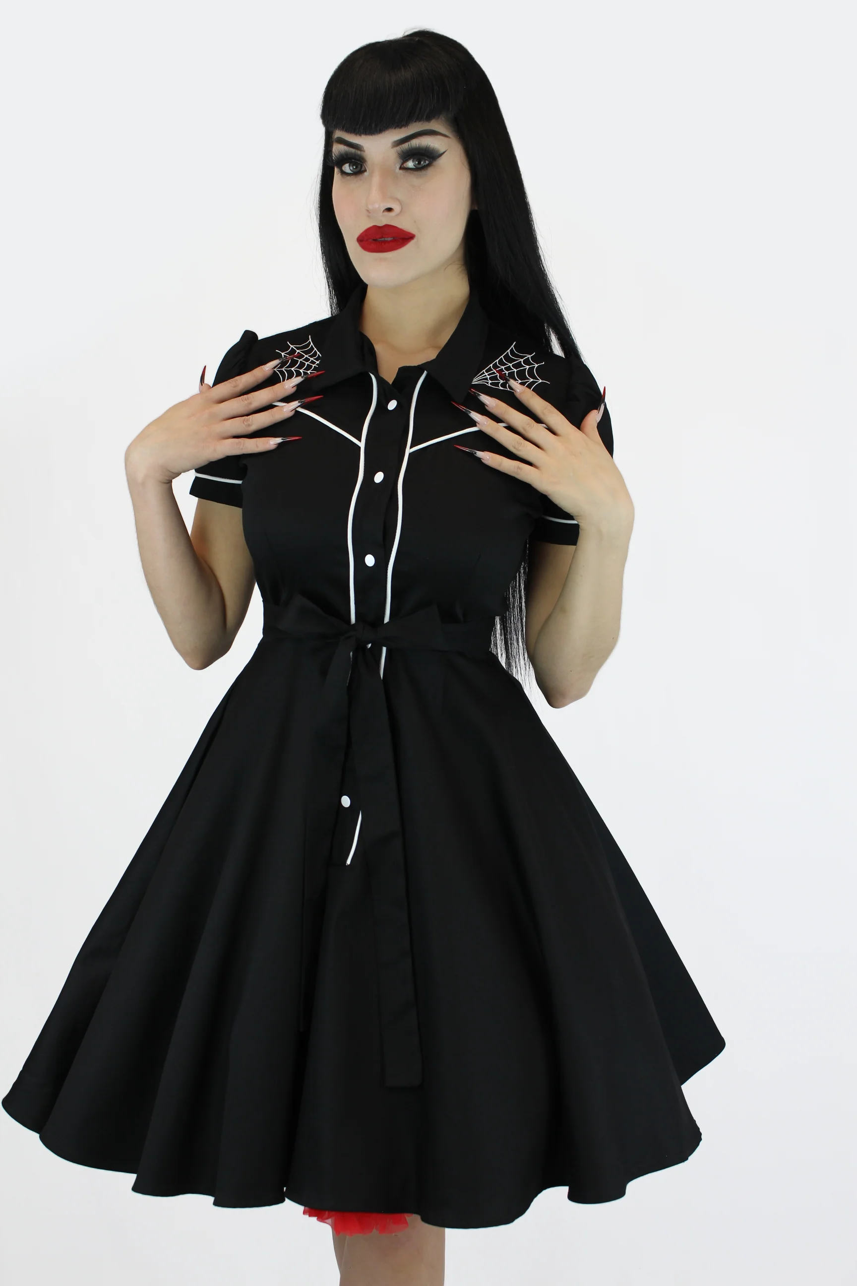 Spiderweb Black Vintage Rockabilly Western Country Women Dress - Image 4