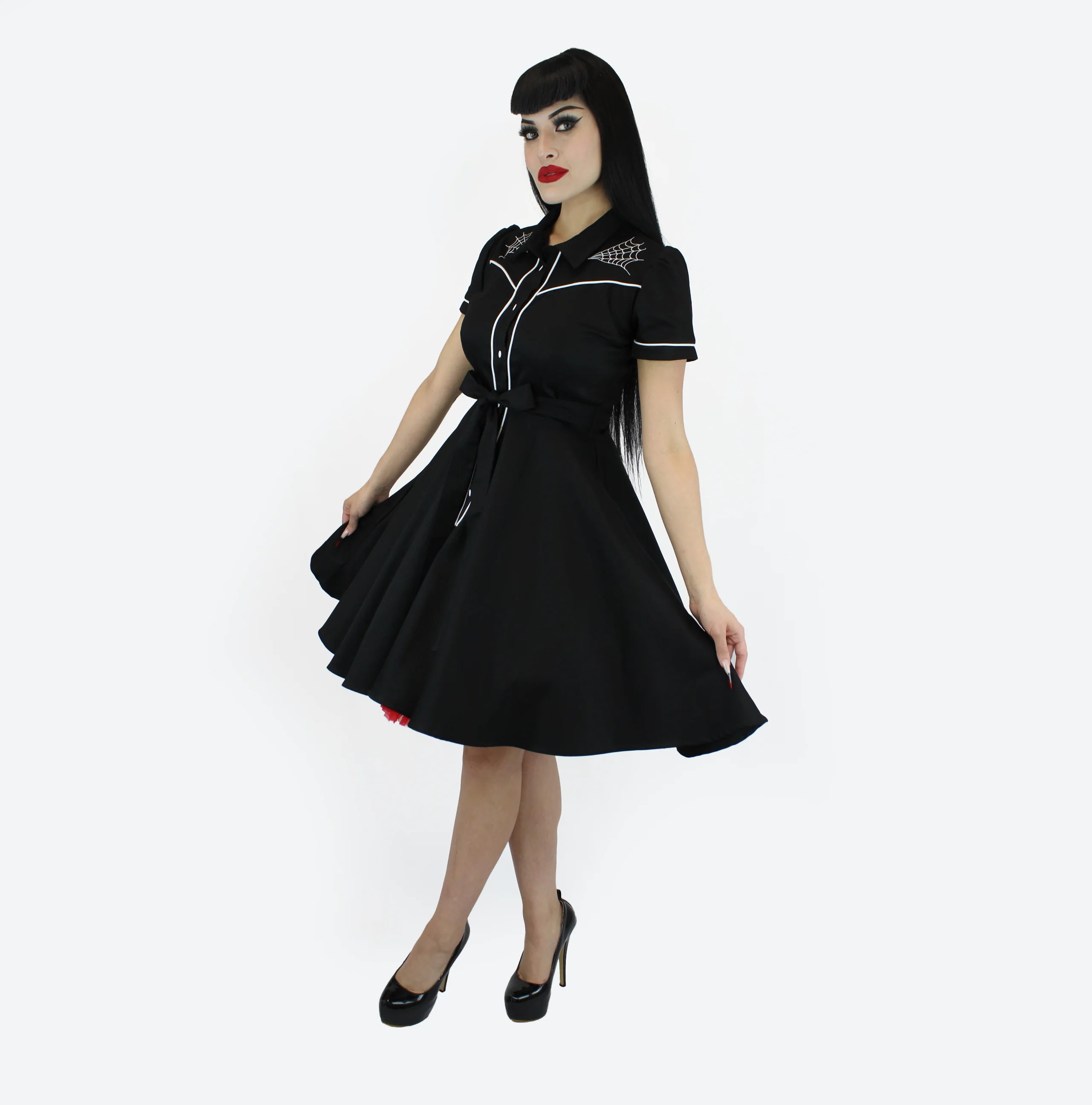 Spiderweb Black Vintage Rockabilly Western Country Women Dress - Image 5
