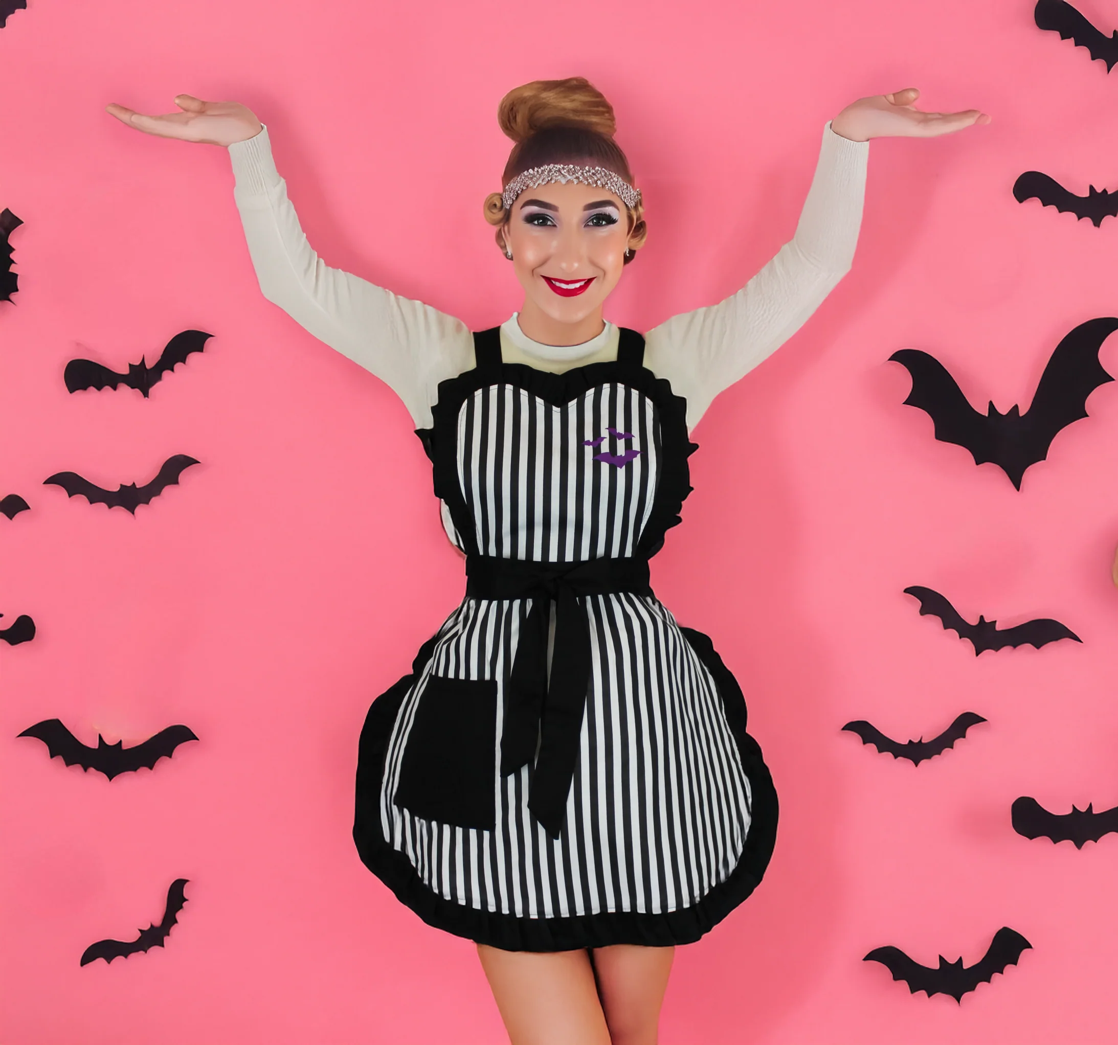 Spooky-Cute Purple Bat Hostess Apron