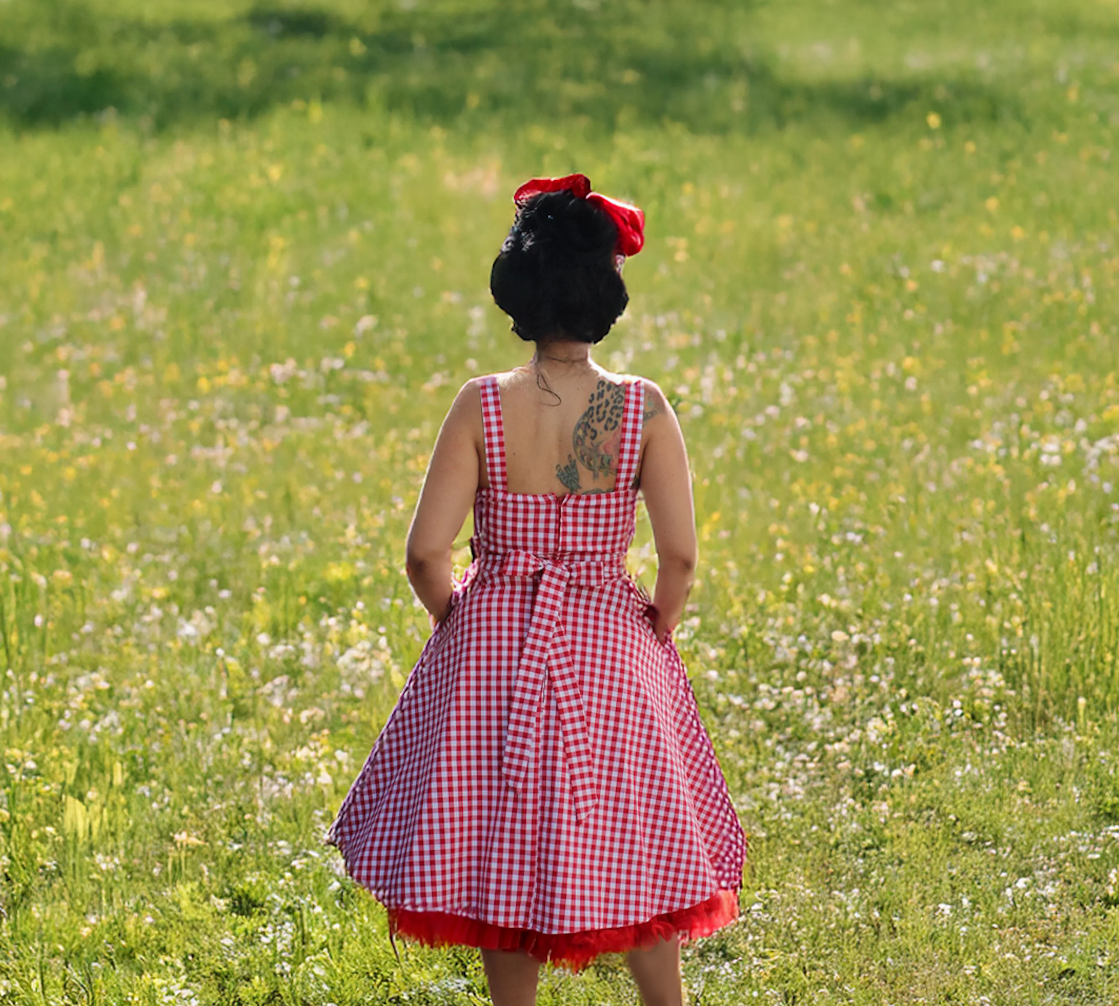 Flirty & Fun Red Gingham Dress Full Circle Skirt XS-3XL - Image 3