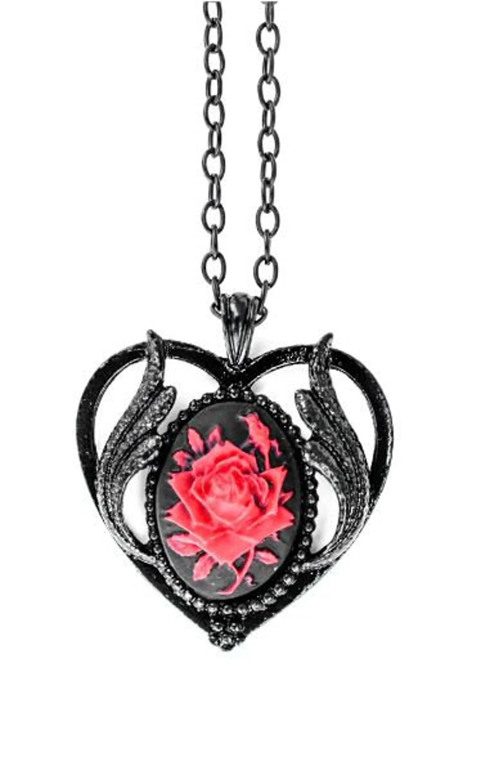 Red Rose Heart Cameo Black Victorian Goth Necklace - Image 3