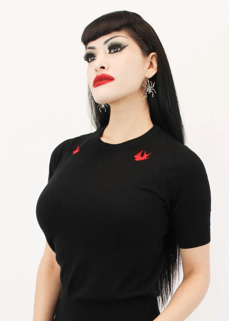 Red Sparrows Black Rockabilly Top - Image 3