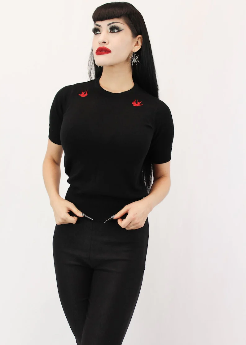Red Sparrows Black Rockabilly Top - Image 4