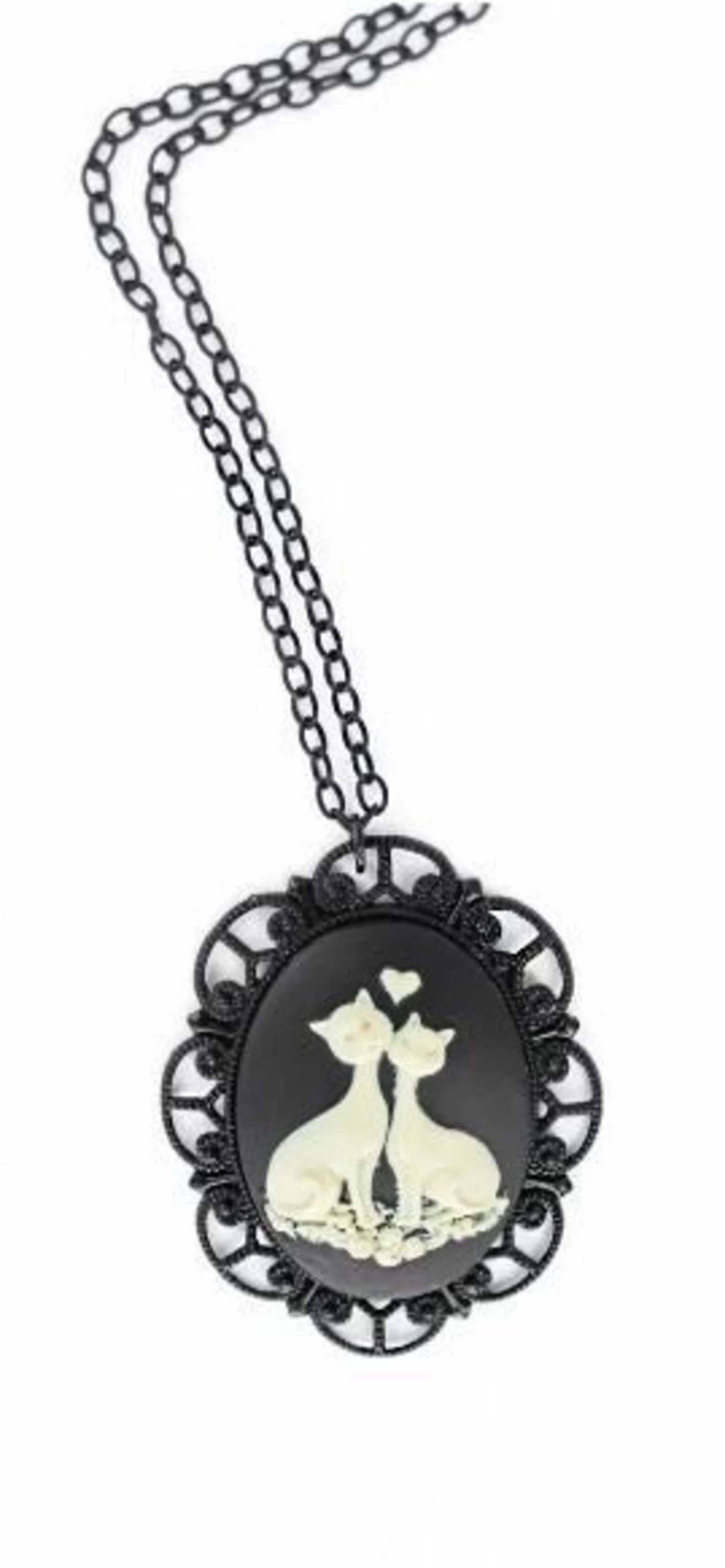 Siamese Cats Oval Cameo Black Victorian Goth Necklace - Image 3
