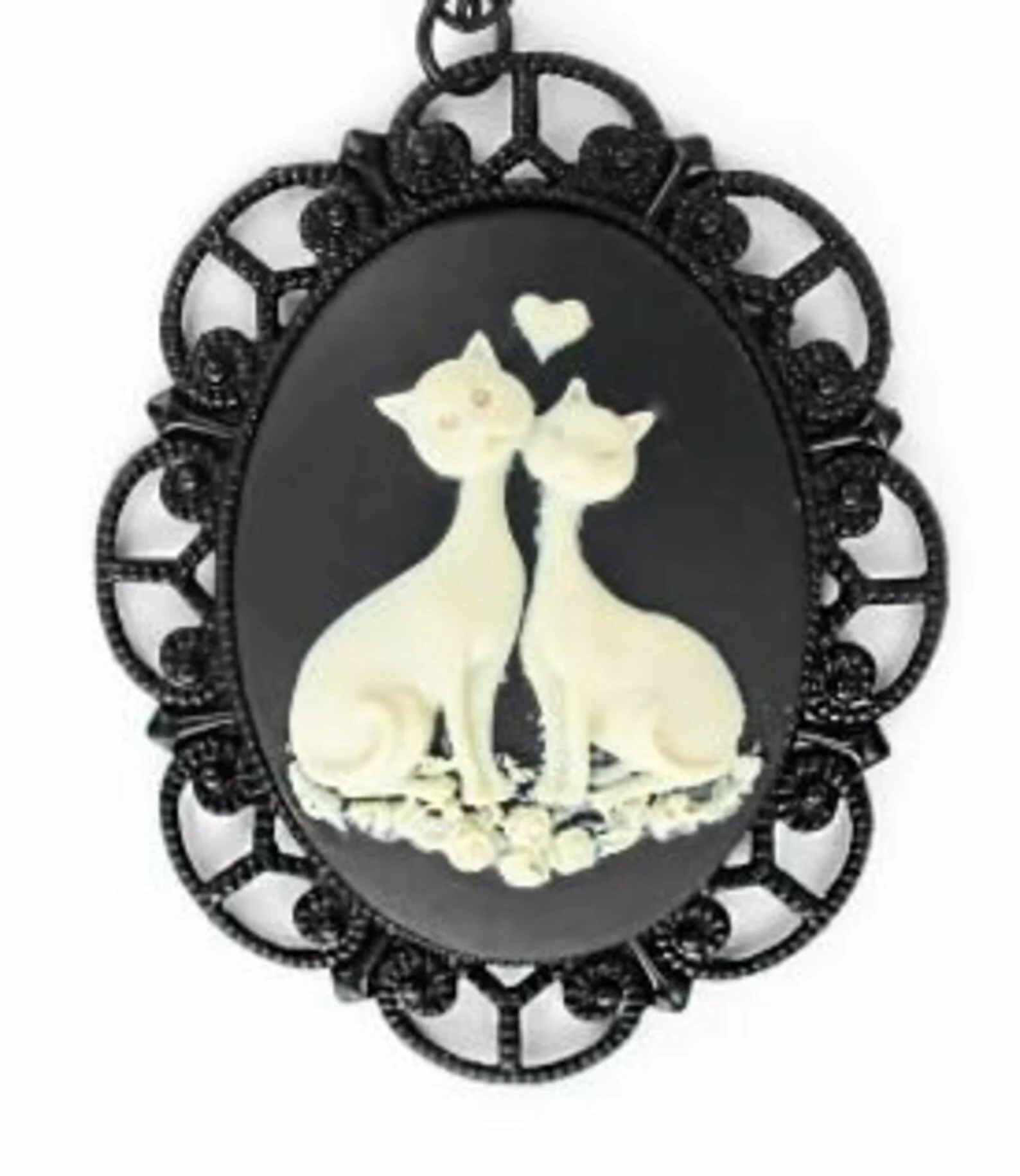 Siamese Cats Oval Cameo Black Victorian Goth Necklace - Image 5