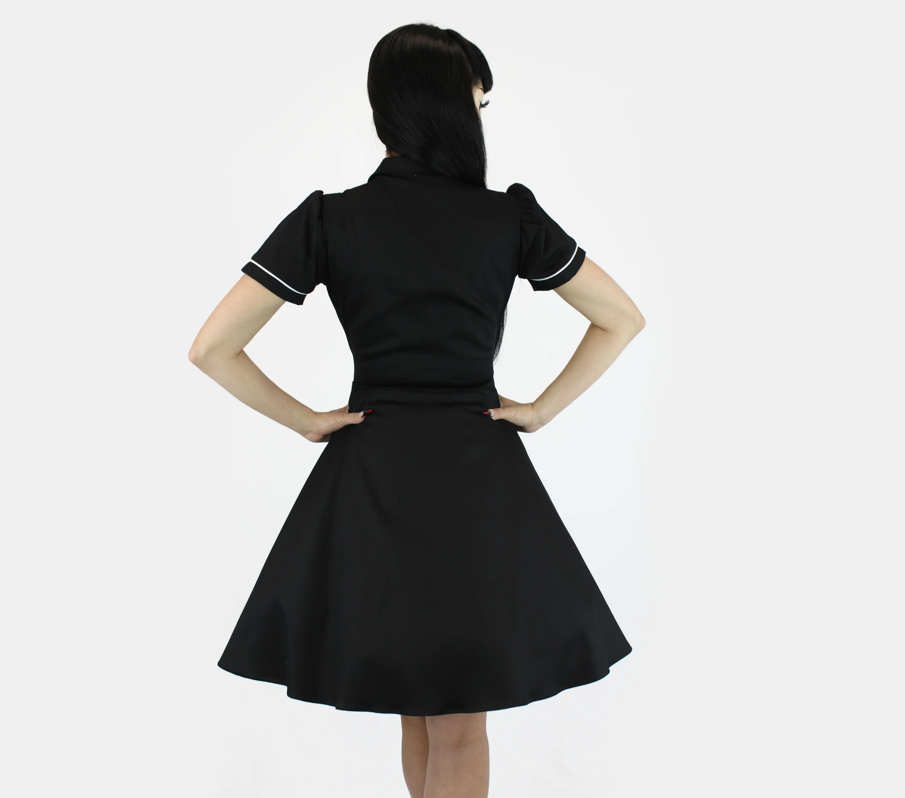 Black and White Rose Embroidery Vintage Rockabilly Western Country Dress - Image 4