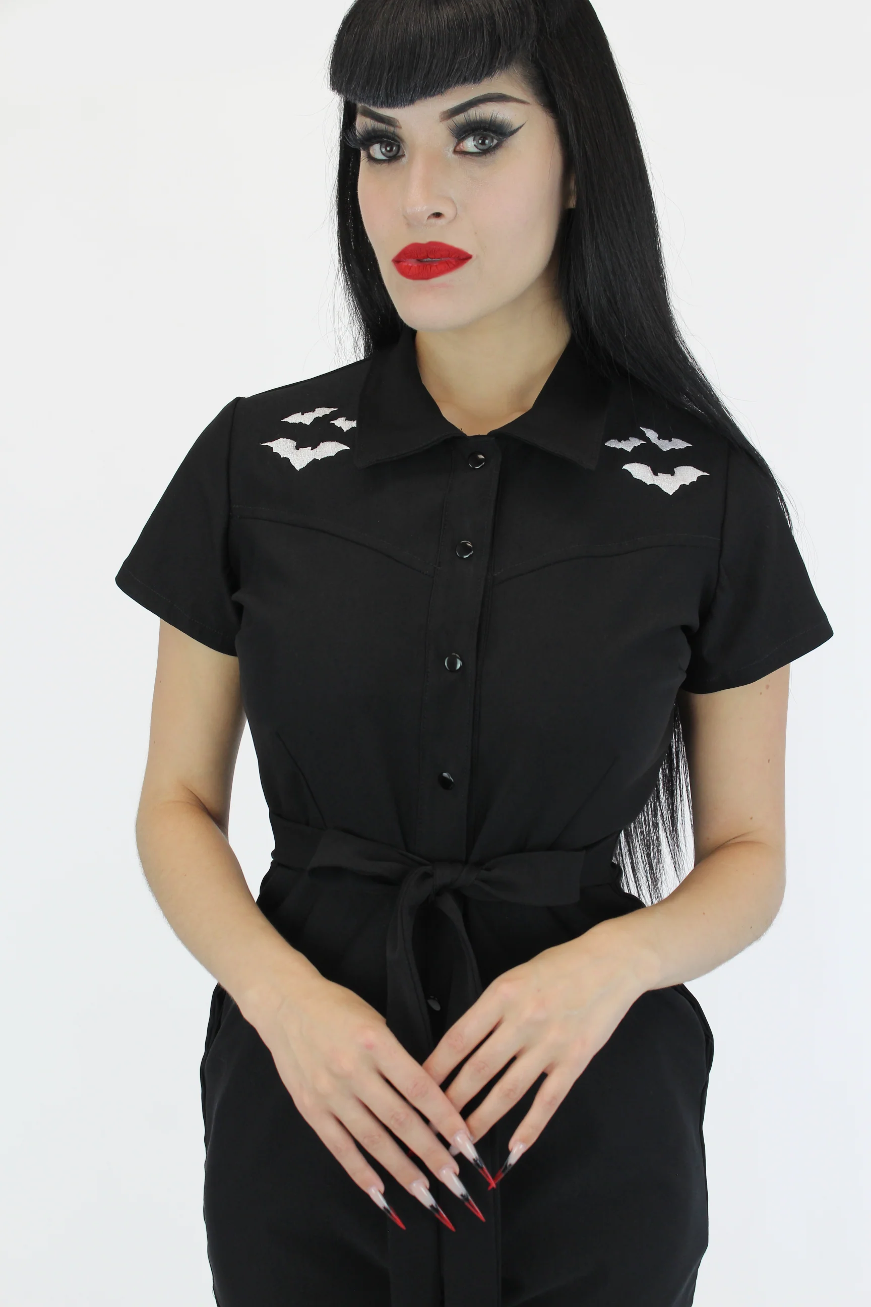 Bat Stretchy Black Romper With Belt - Image 4