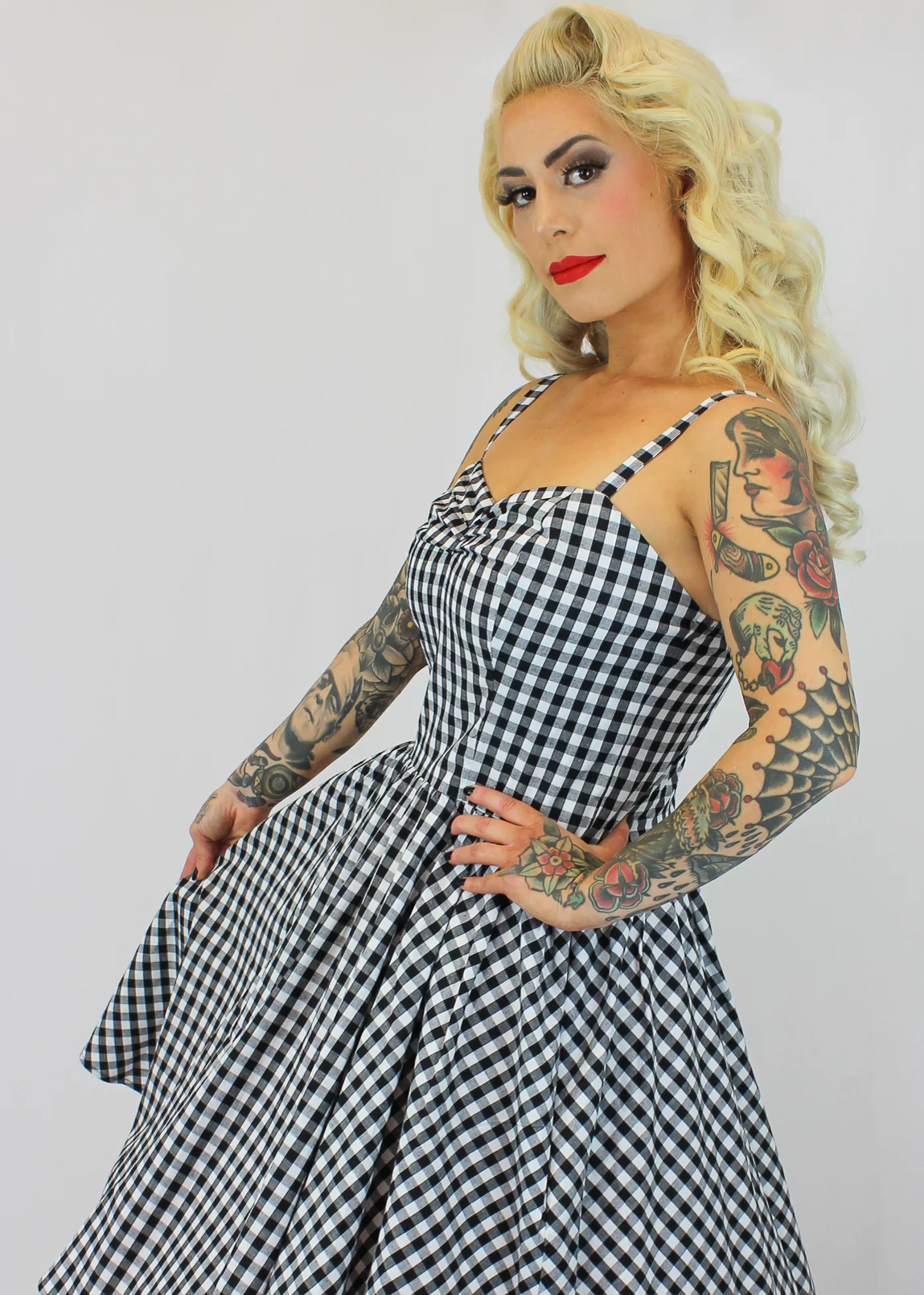 Spring Gingham Dress - Black and White - Image 3