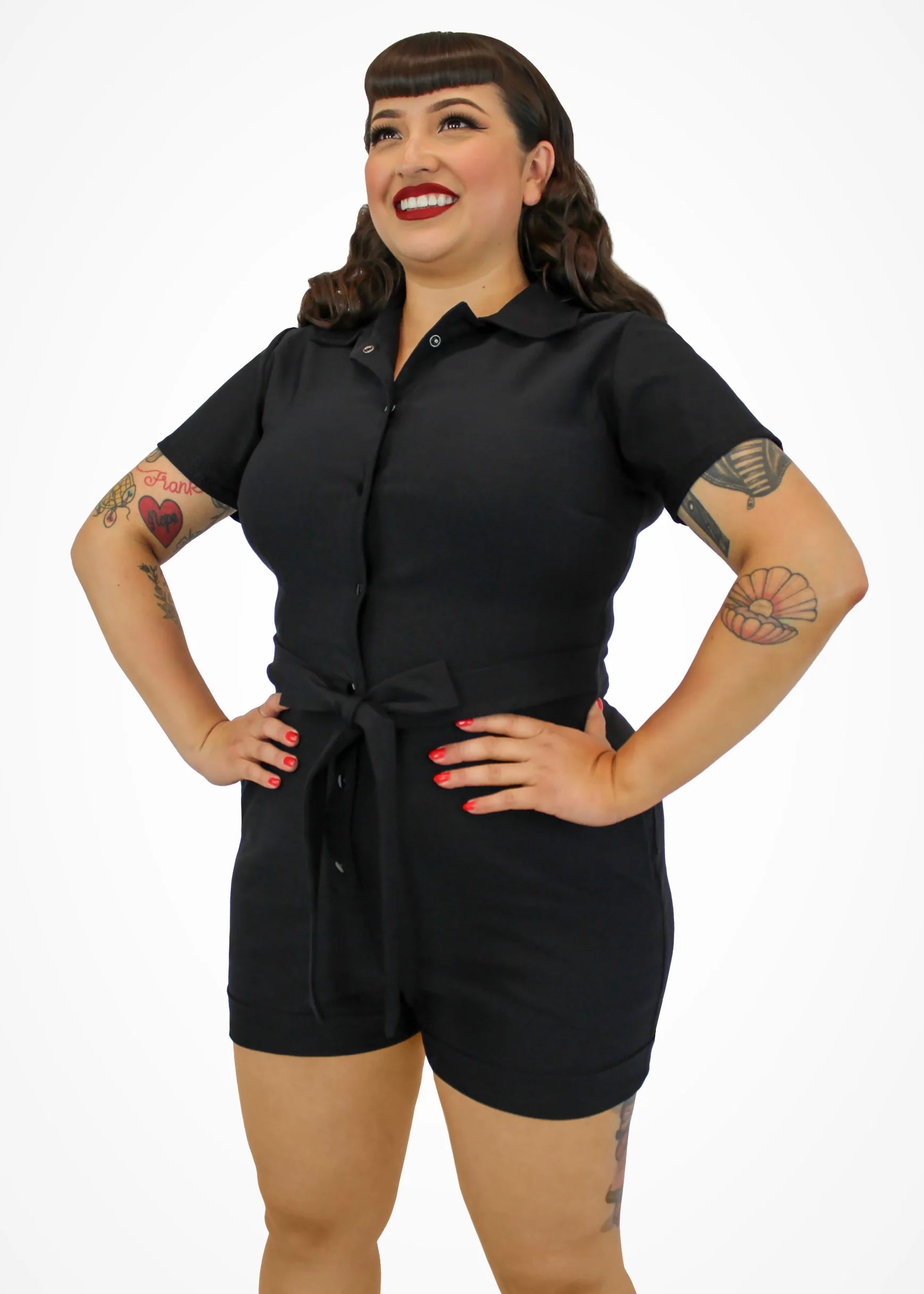 Stretchy Black Romper With Belt - Image 3