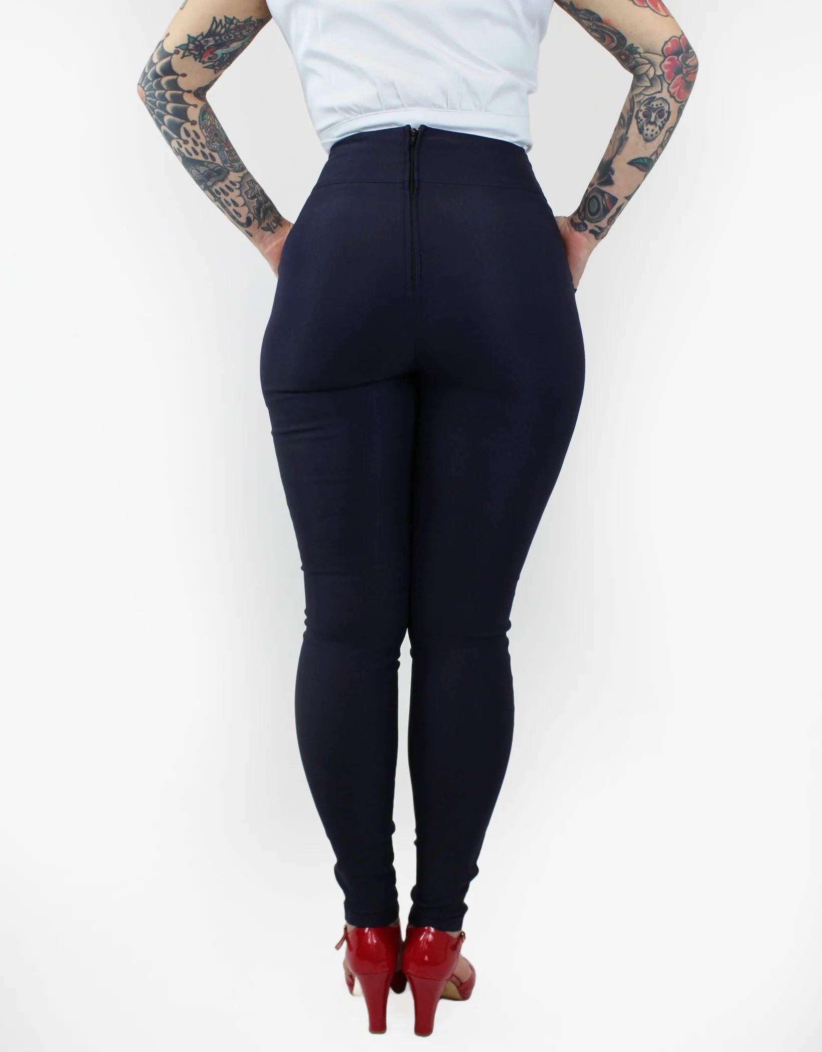 Tie Waist Navy High Waist Cigarette Pants - Image 3