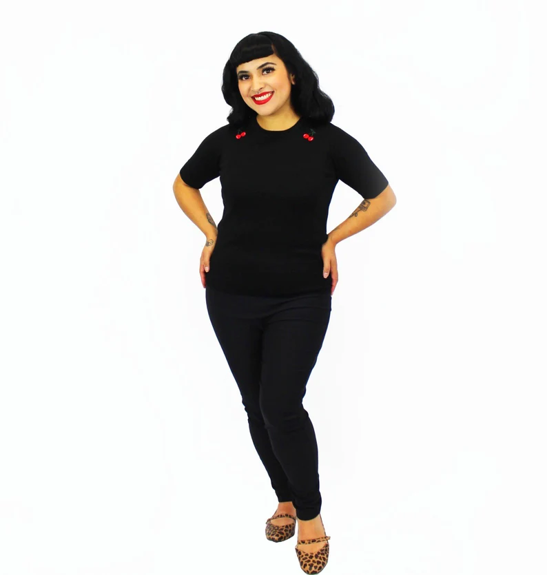 Red Cherry Black Rockabilly Top - Image 3