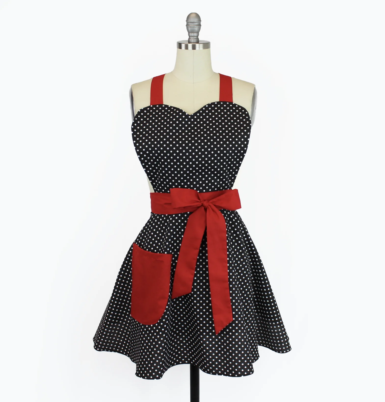 Retro Vintage Inspired Black And Red Polka Dots Pinup 1950s Apron