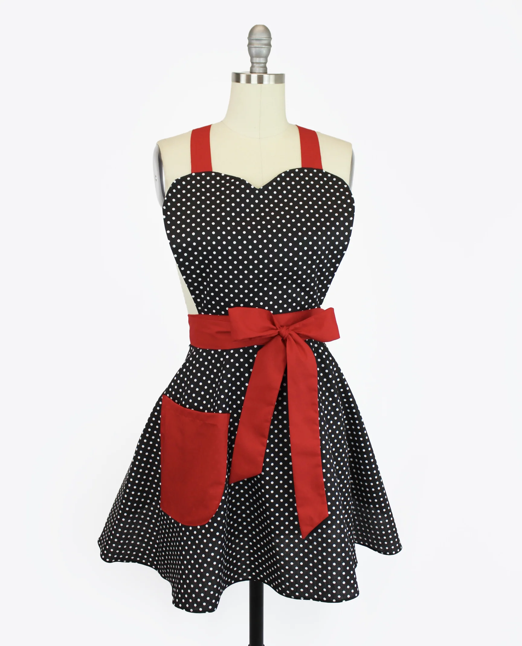 Retro Vintage Inspired Black And Red Polka Dots Pinup 1950s Apron - Image 2