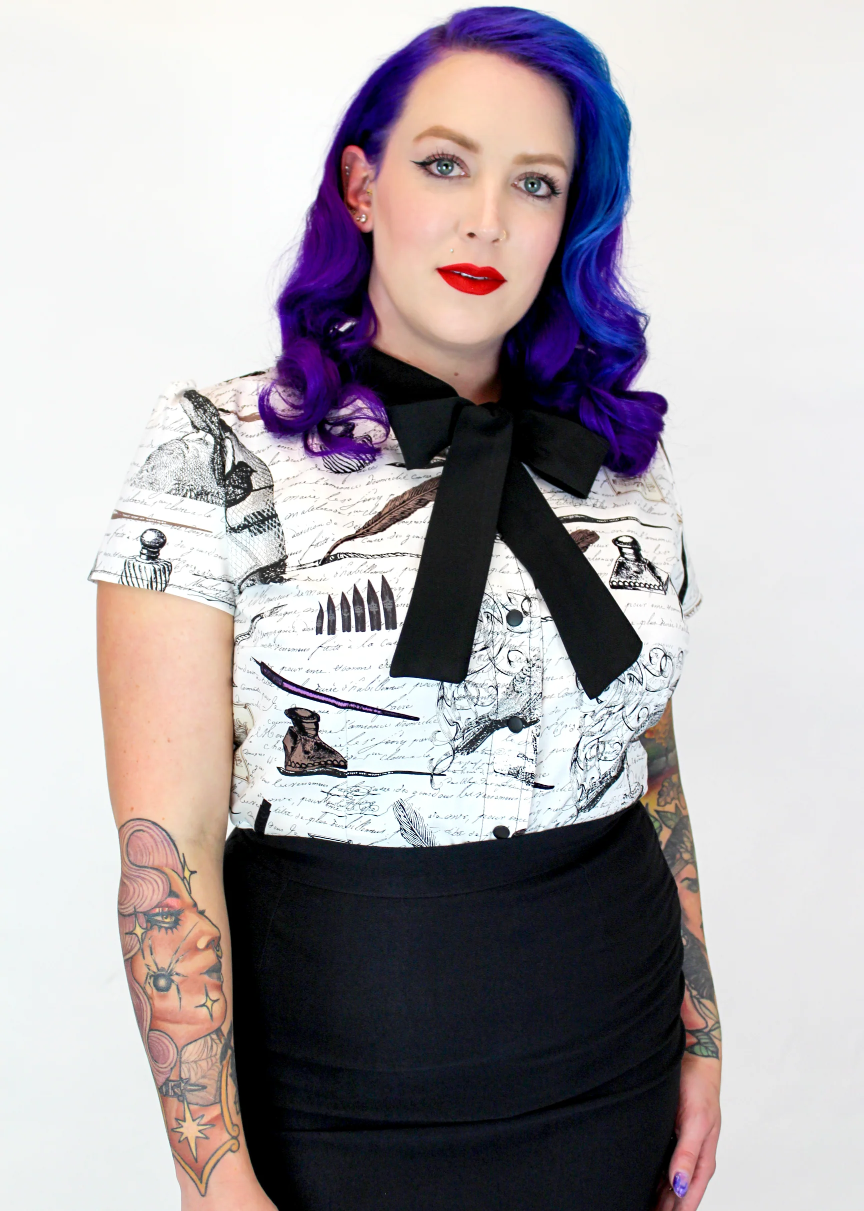 White Edgar Allan Poe Script Bow Top - Image 3